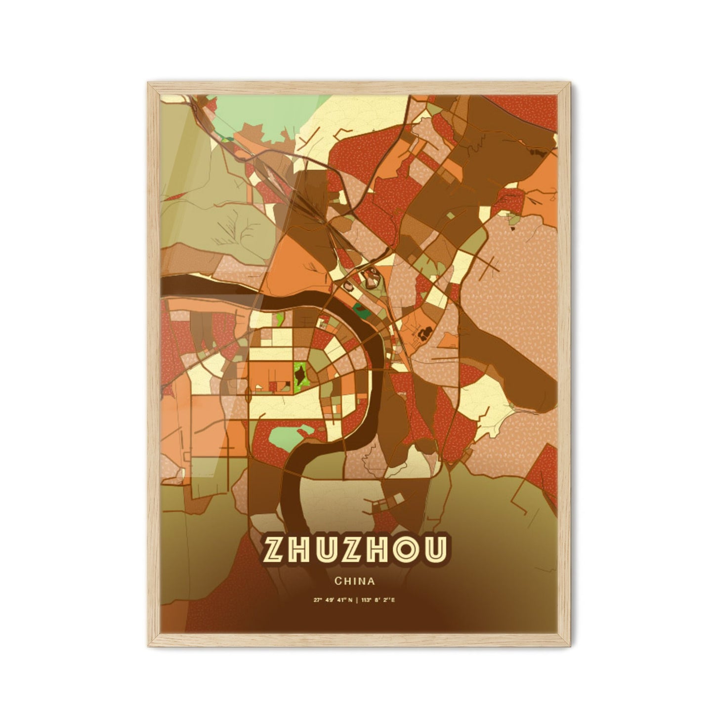 Colorful ZHUZHOU CHINA Fine Art Map Farmhouse