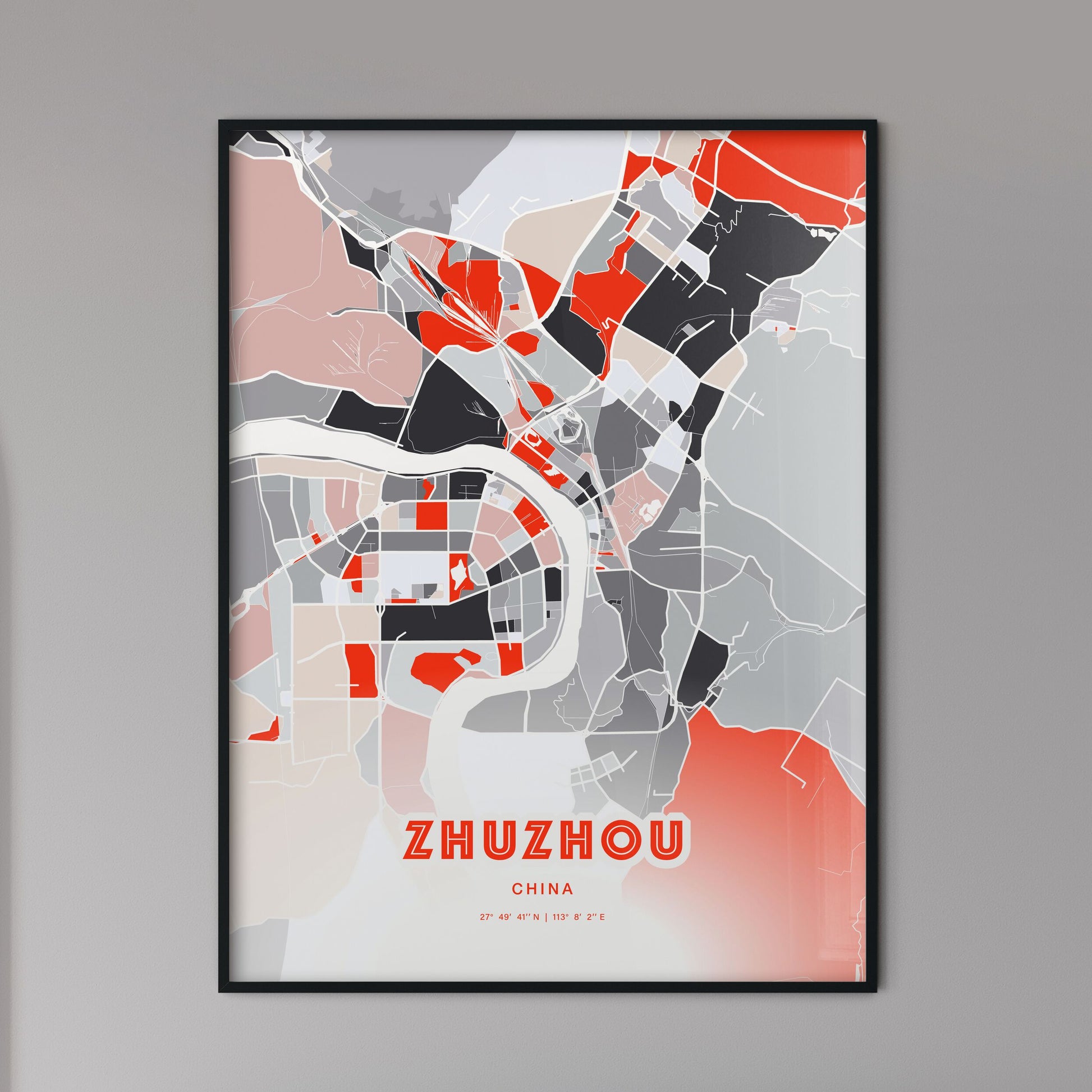 Colorful ZHUZHOU CHINA Fine Art Map Modern