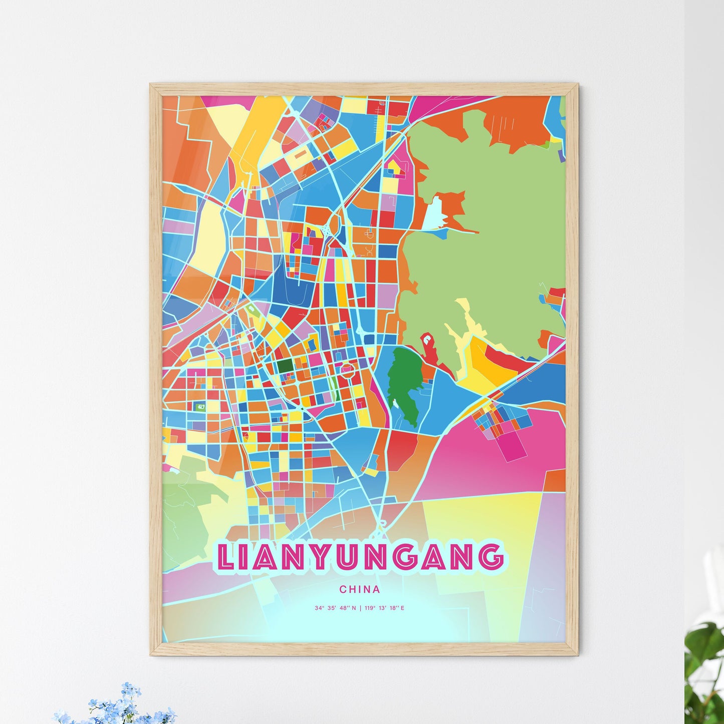 Colorful LIANYUNGANG CHINA Fine Art Map Crazy Colors