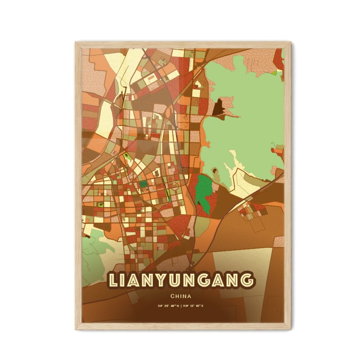 Colorful LIANYUNGANG CHINA Fine Art Map Farmhouse