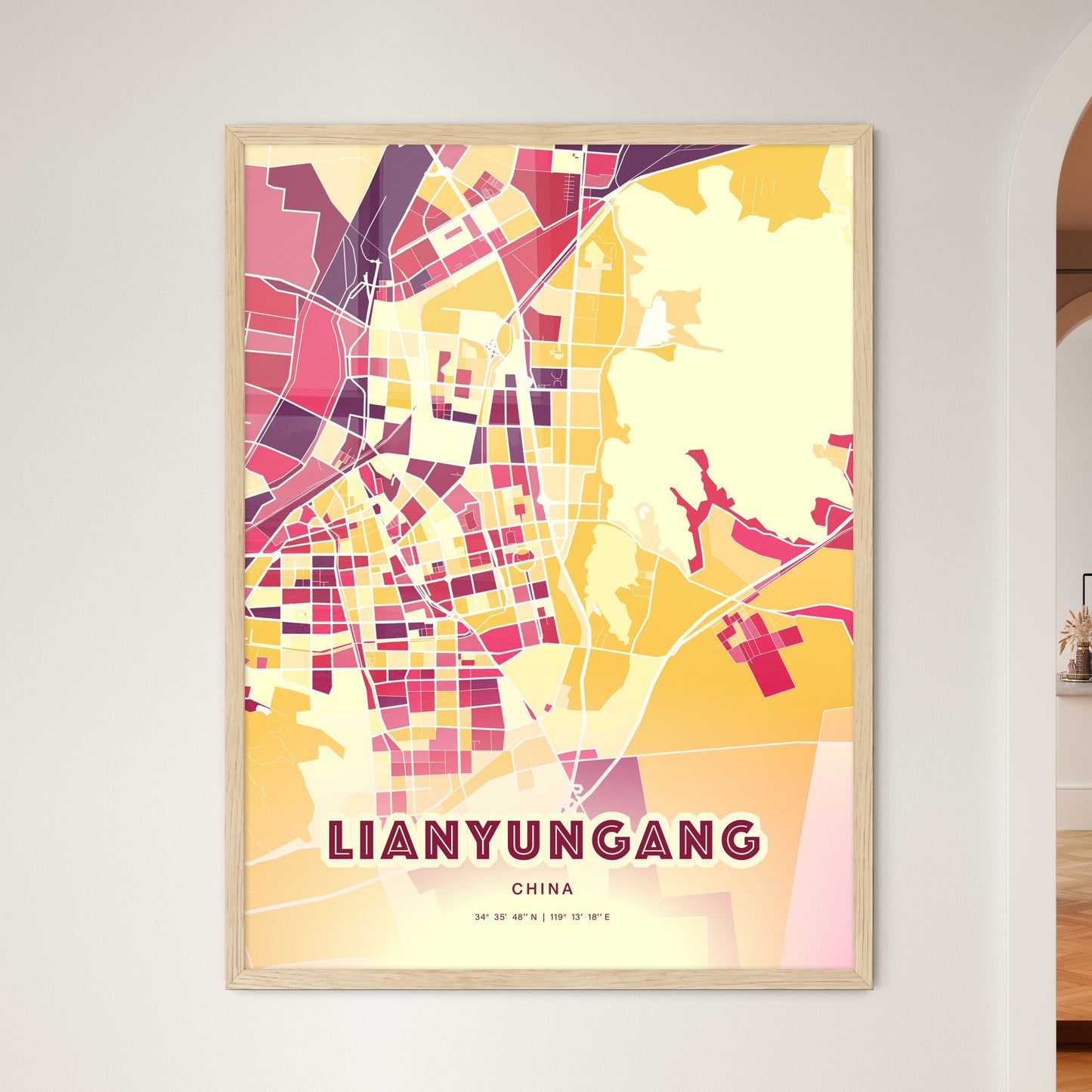 Colorful LIANYUNGANG CHINA Fine Art Map Hot Red