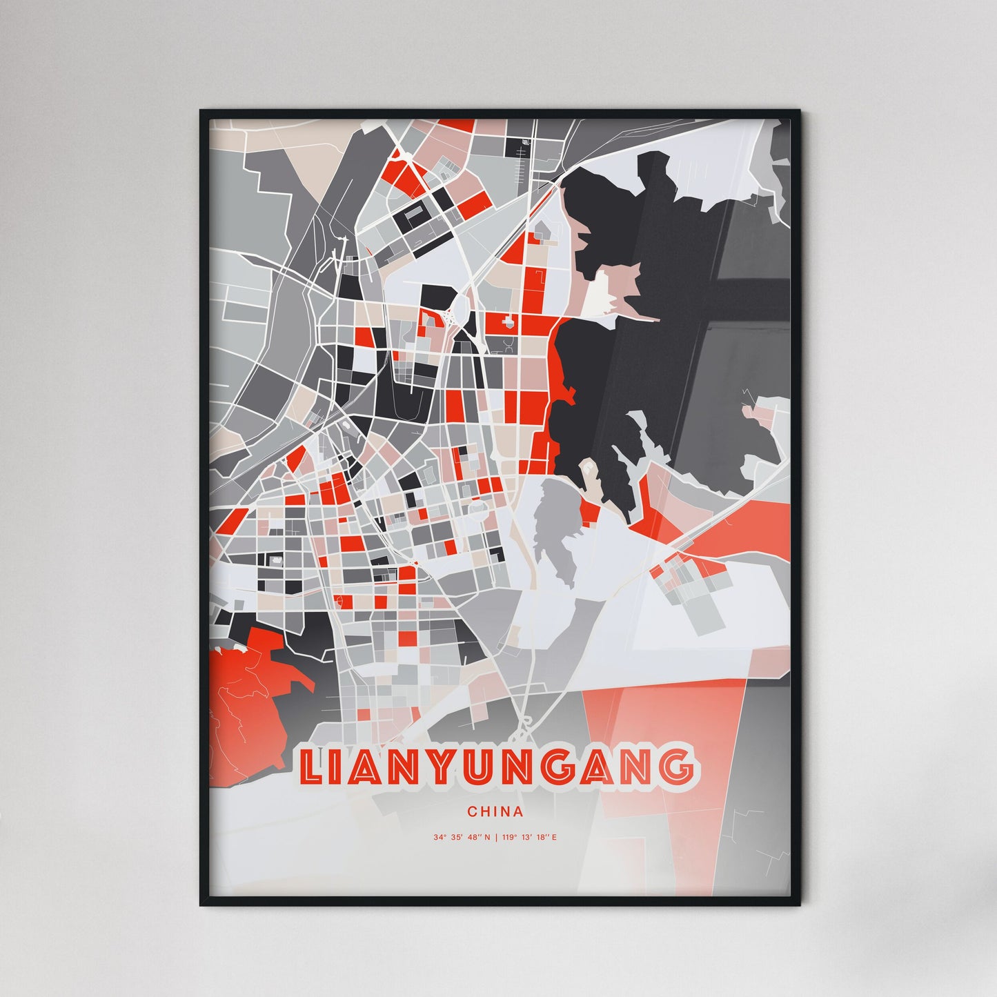 Colorful LIANYUNGANG CHINA Fine Art Map Modern