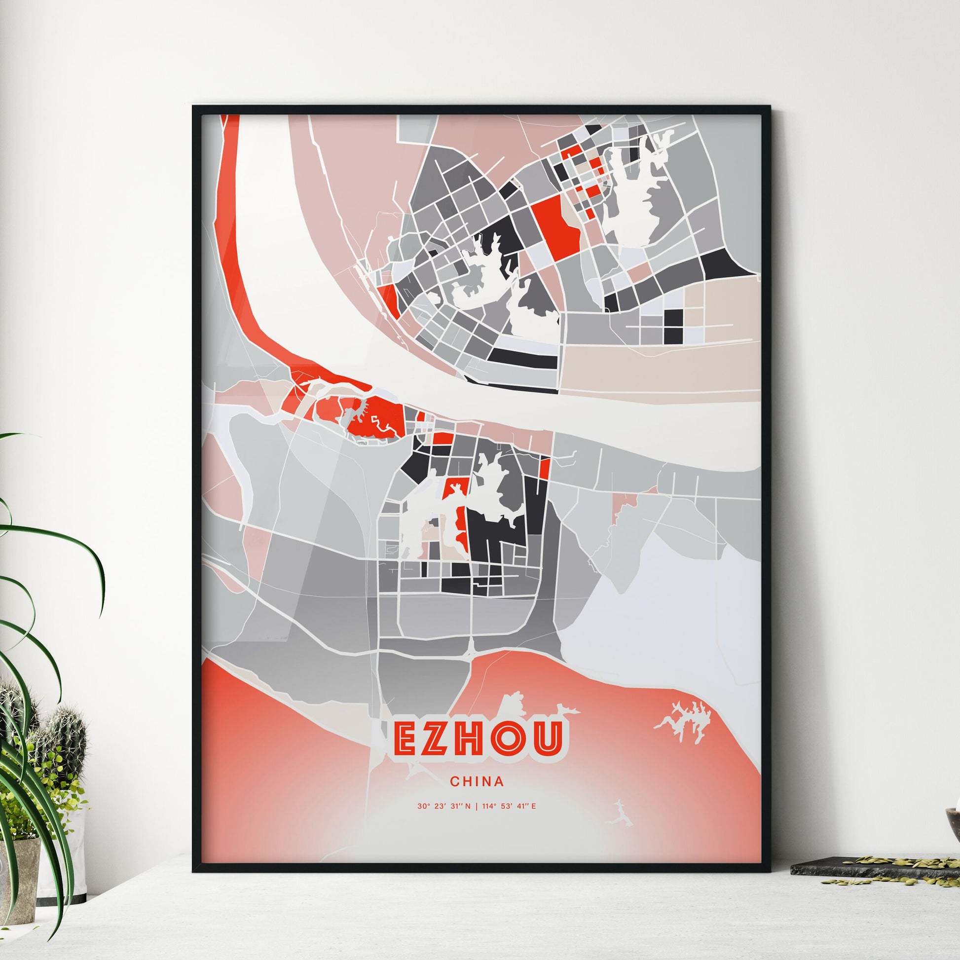 Colorful EZHOU CHINA Fine Art Map Modern