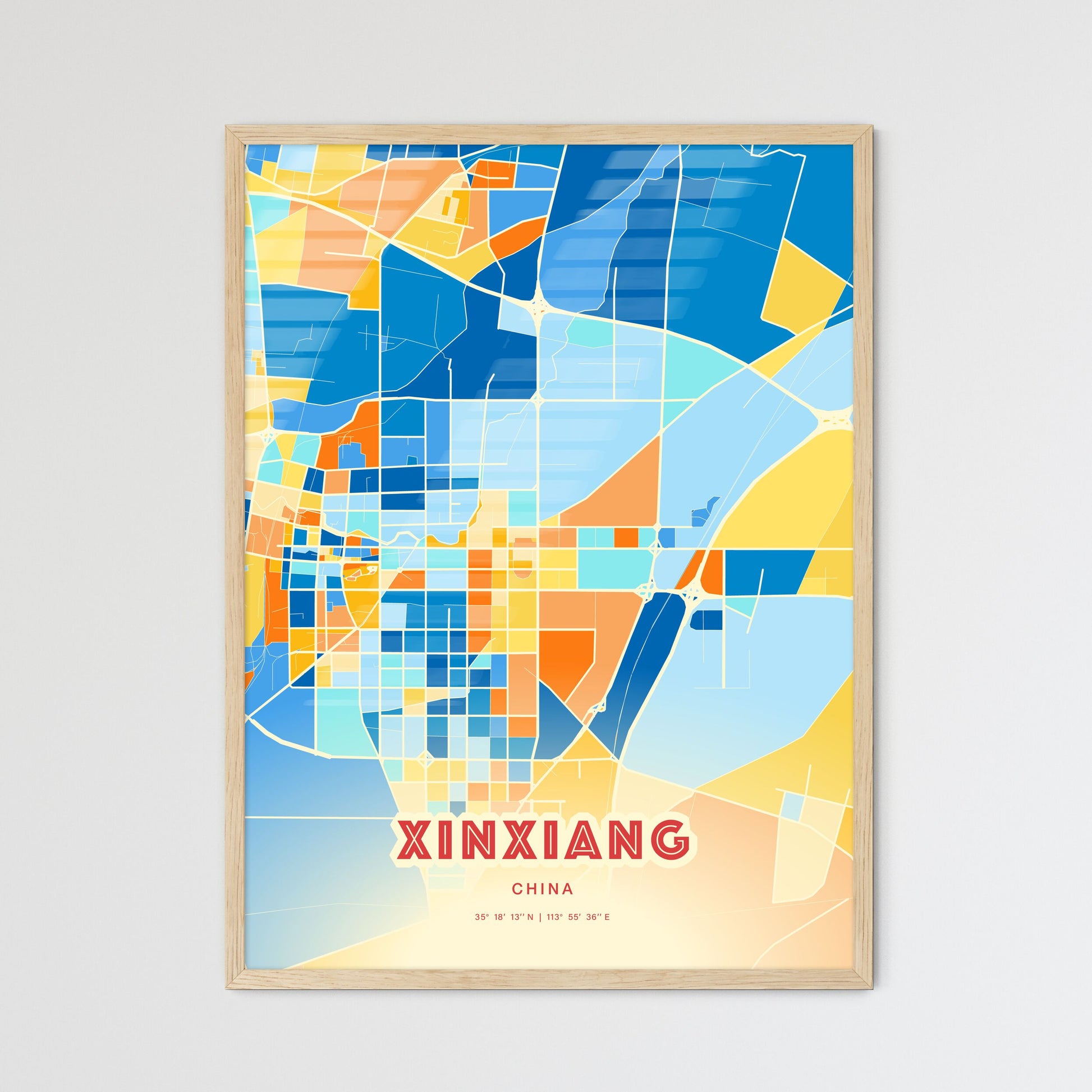 Colorful XINXIANG CHINA Fine Art Map Blue Orange