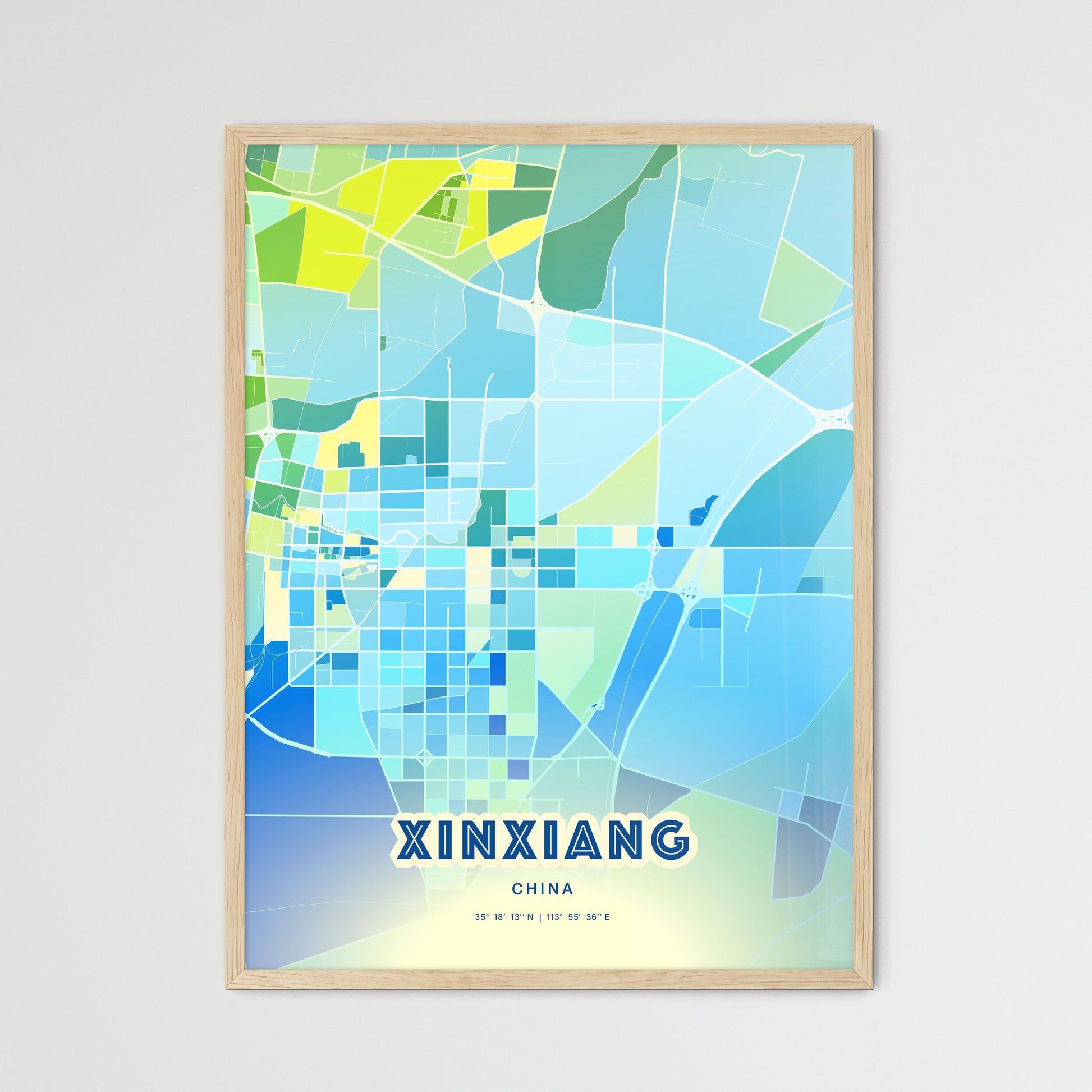 Colorful XINXIANG CHINA Fine Art Map Cool Blue