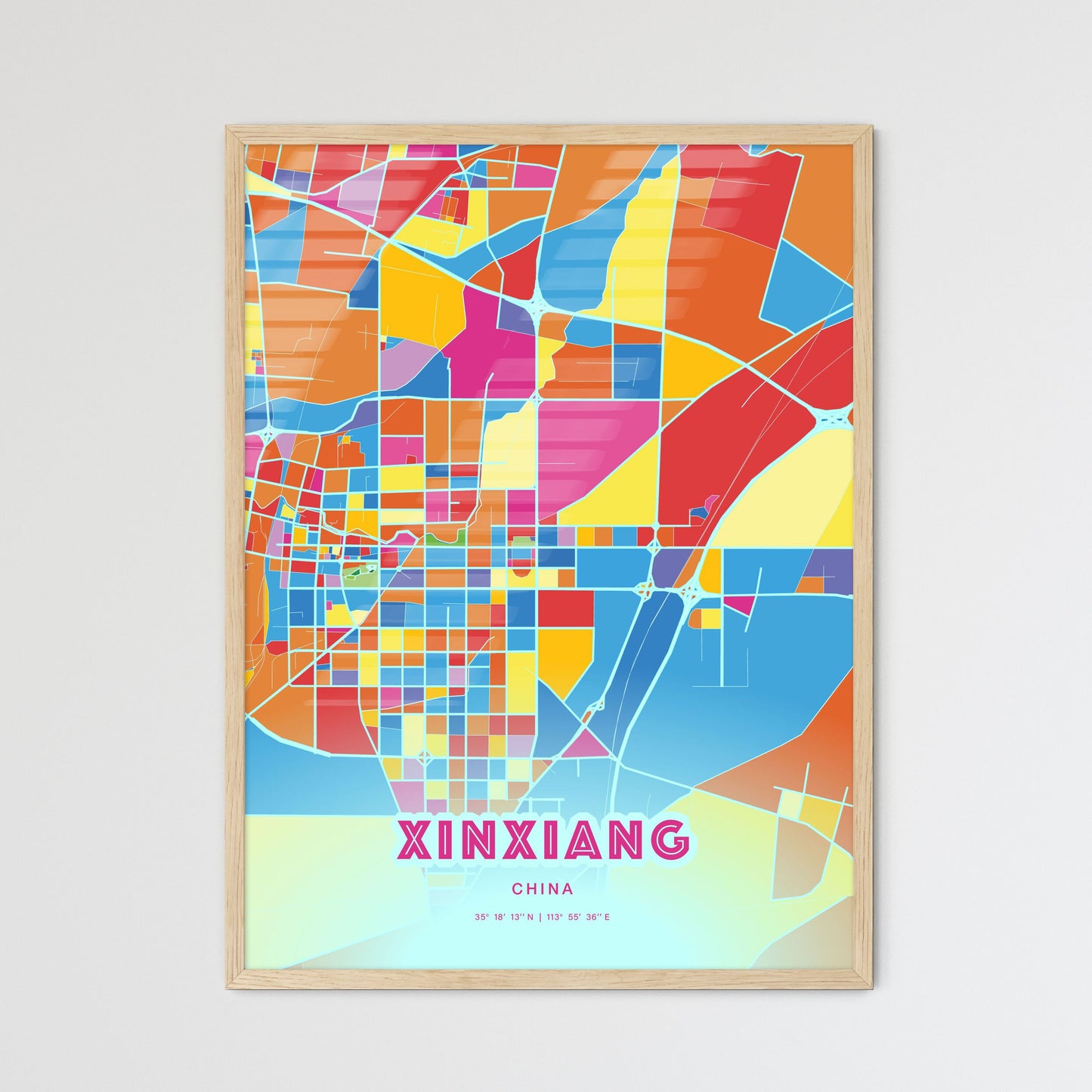 Colorful XINXIANG CHINA Fine Art Map Crazy Colors