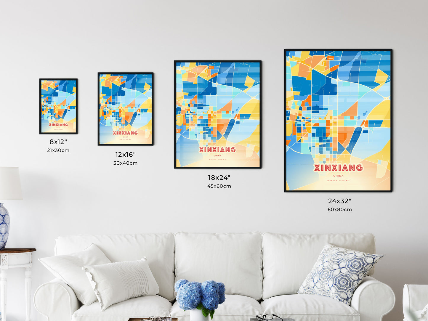 Colorful XINXIANG CHINA Fine Art Map Blue Orange