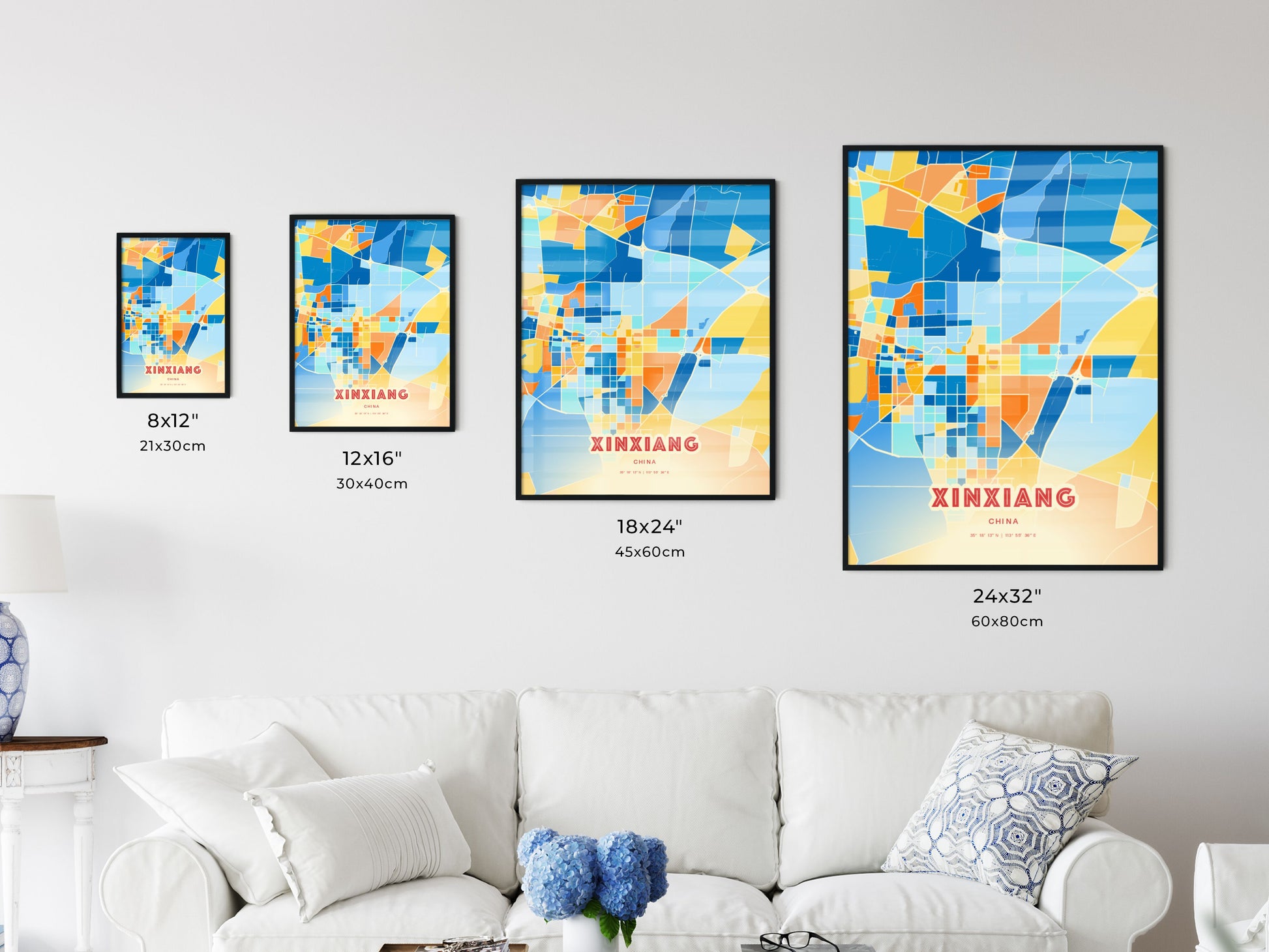 Colorful XINXIANG CHINA Fine Art Map Blue Orange