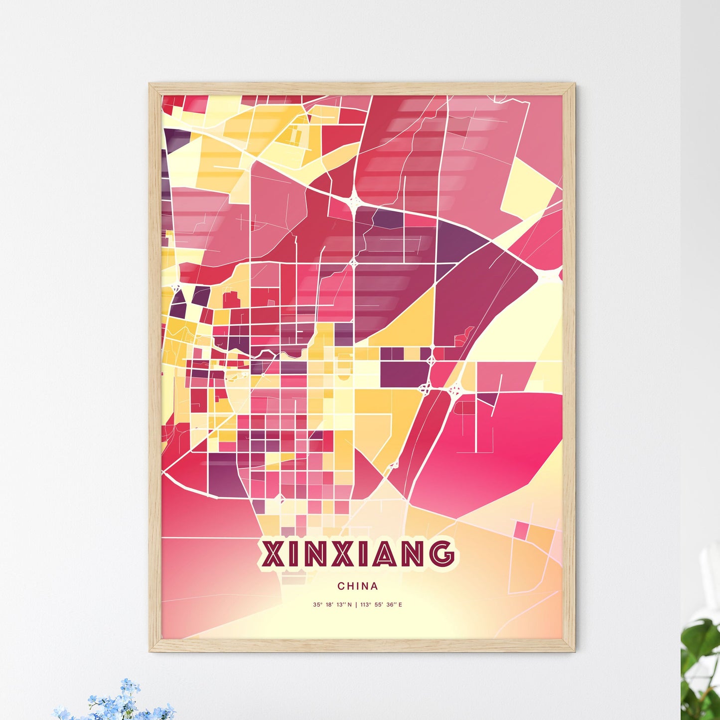 Colorful XINXIANG CHINA Fine Art Map Hot Red