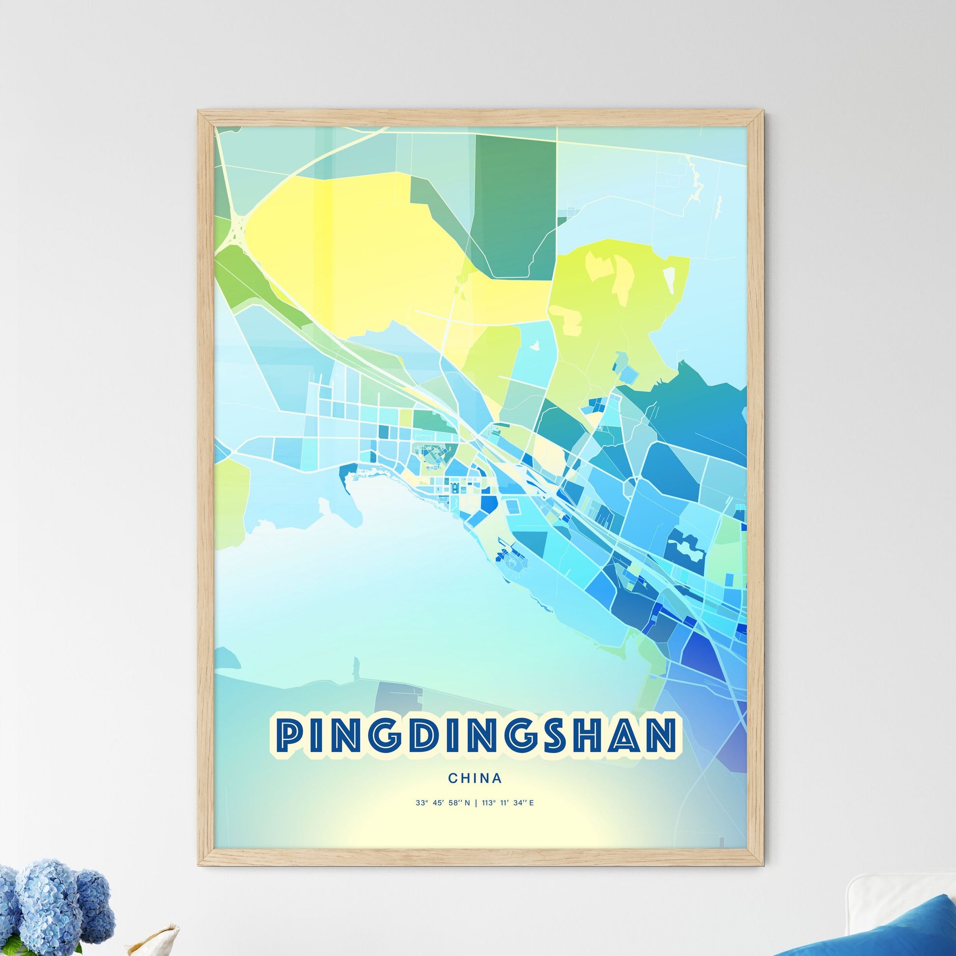 Colorful PINGDINGSHAN CHINA Fine Art Map Cool Blue