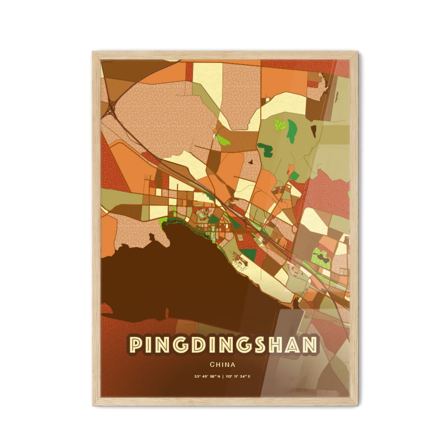 Colorful PINGDINGSHAN CHINA Fine Art Map Farmhouse