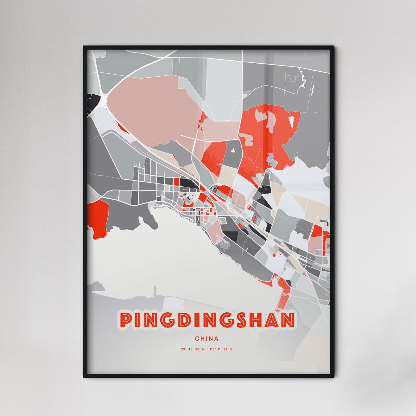 Colorful PINGDINGSHAN CHINA Fine Art Map Modern