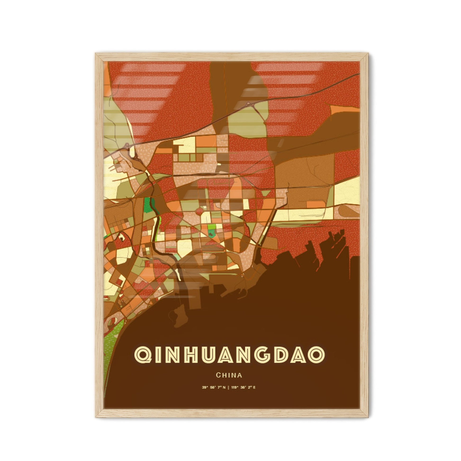 Colorful QINHUANGDAO CHINA Fine Art Map Farmhouse