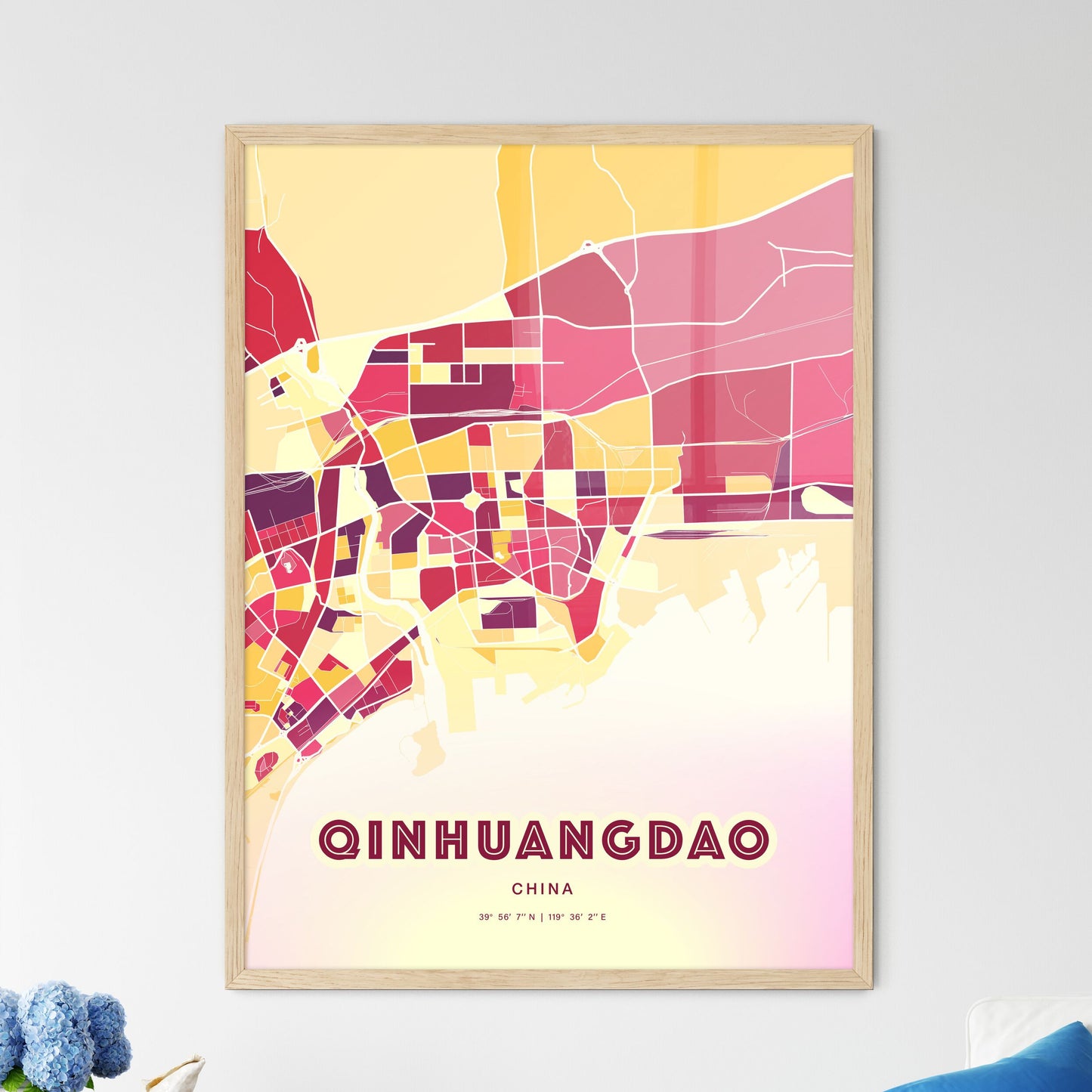 Colorful QINHUANGDAO CHINA Fine Art Map Hot Red