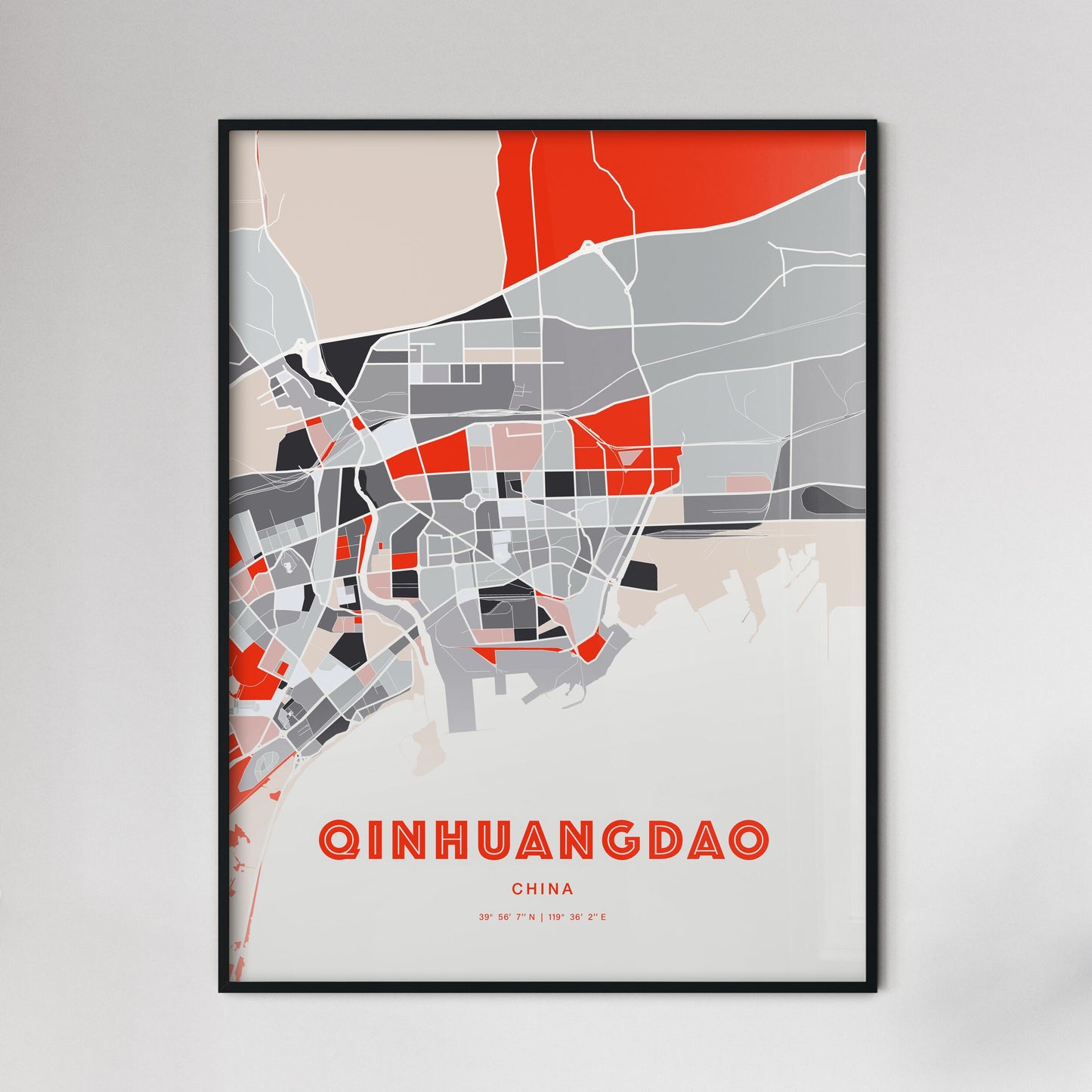 Colorful QINHUANGDAO CHINA Fine Art Map Modern