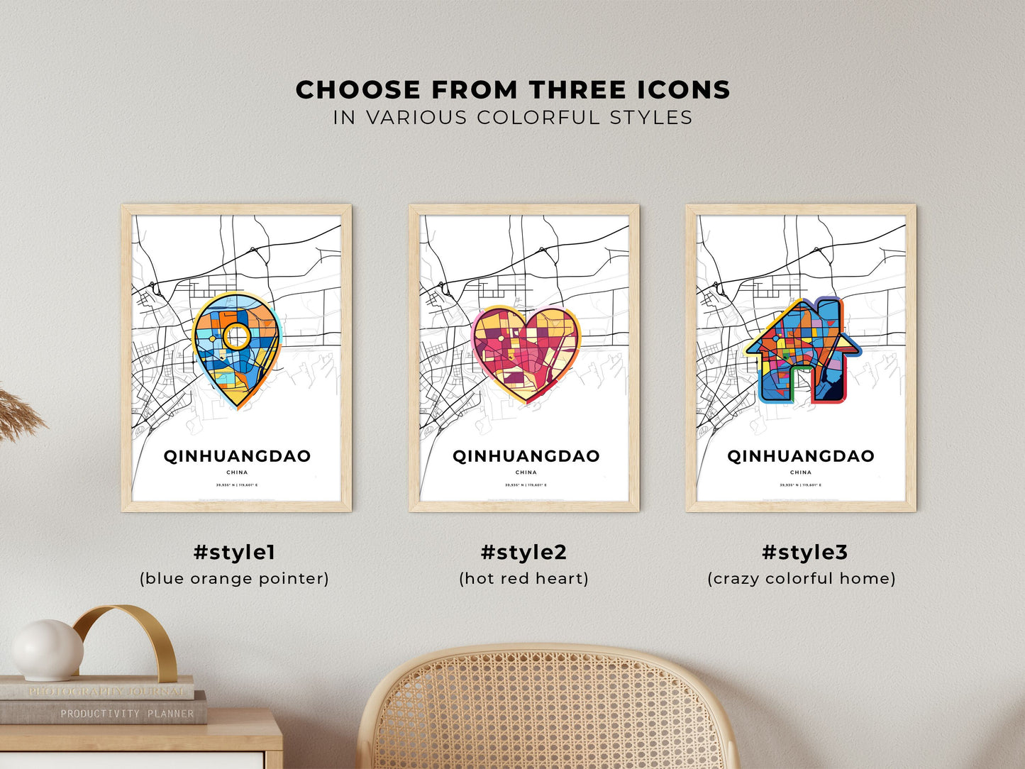 Qinhuangdao China maps with colorful icons