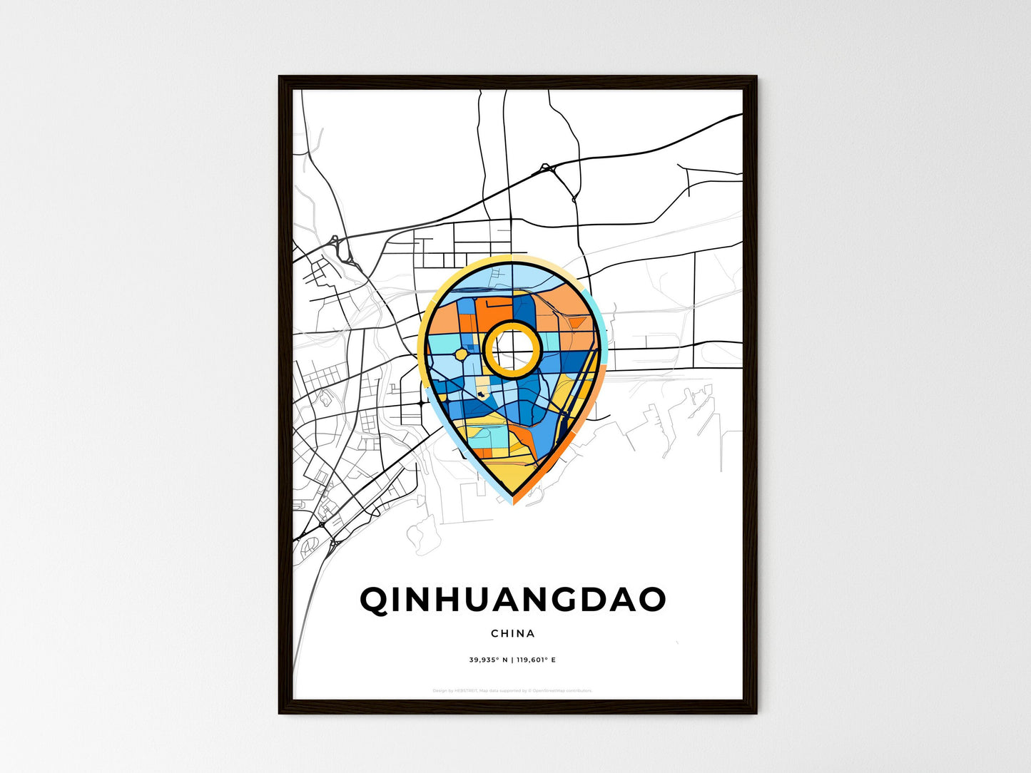 Qinhuangdao China wedding art map with pointer icon