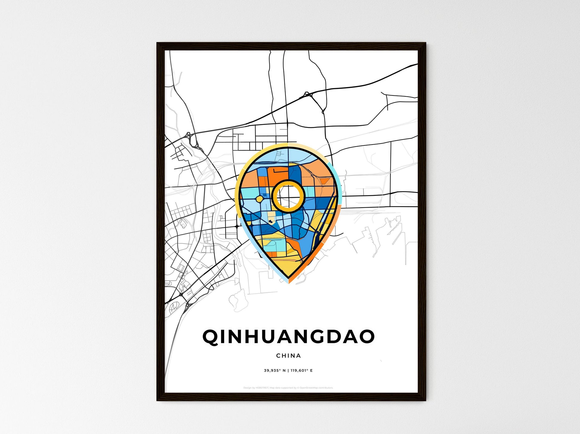Qinhuangdao China wedding art map with pointer icon
