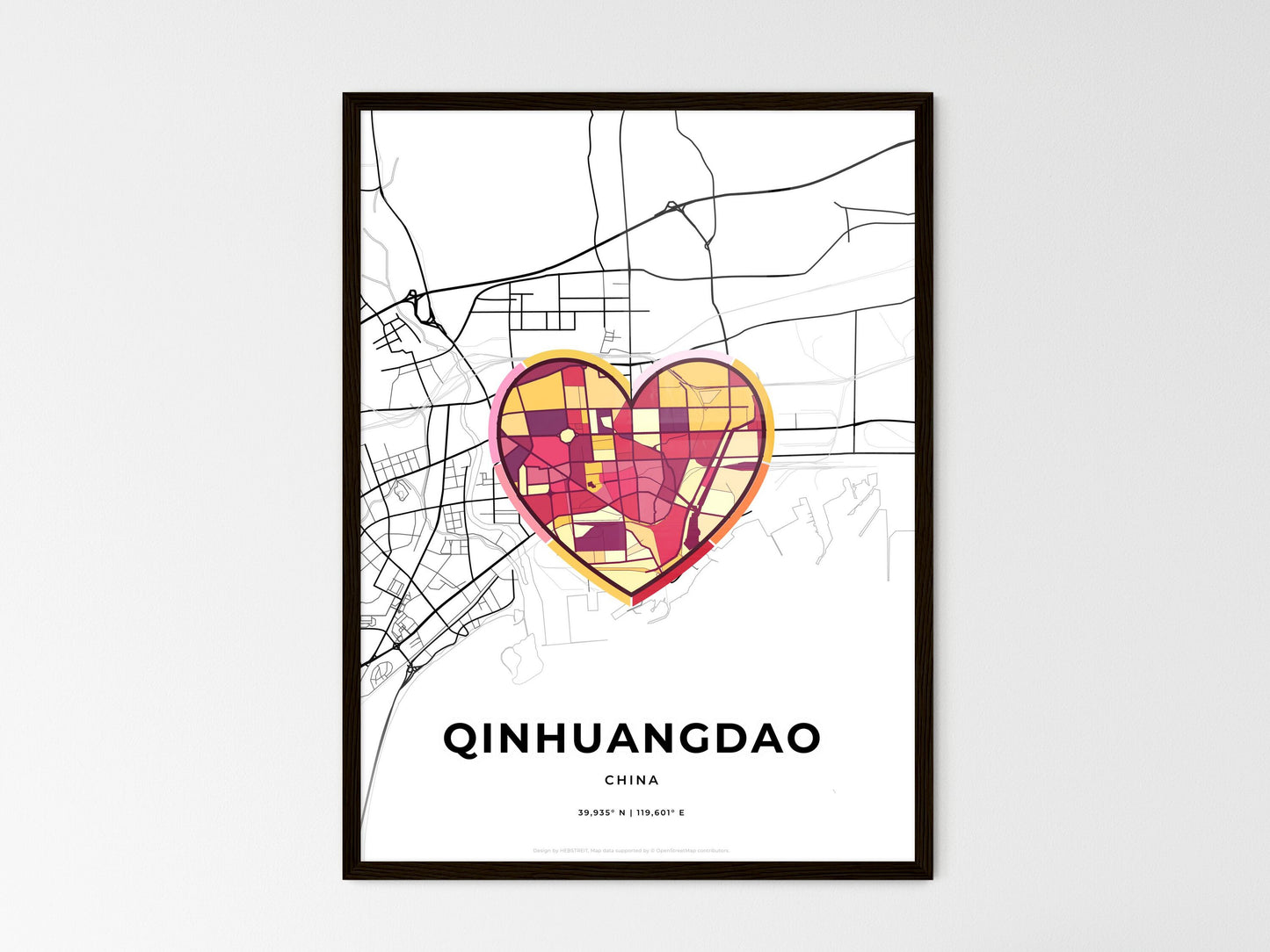 Qinhuangdao China wedding art map with heart icon