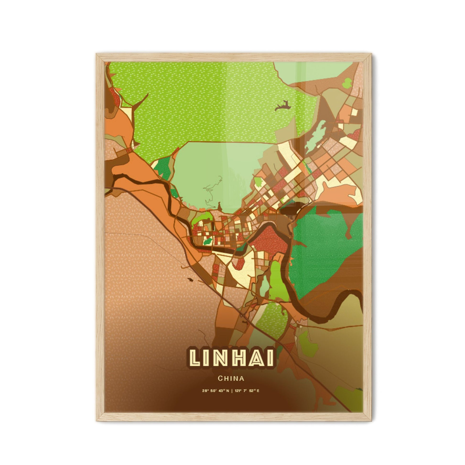 Colorful LINHAI CHINA Fine Art Map Farmhouse