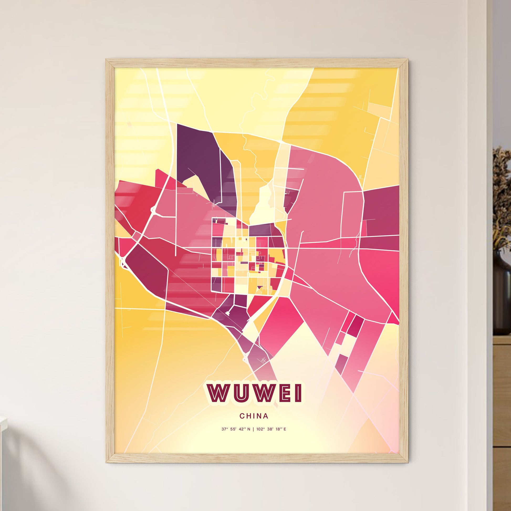 Colorful WUWEI CHINA Fine Art Map Hot Red