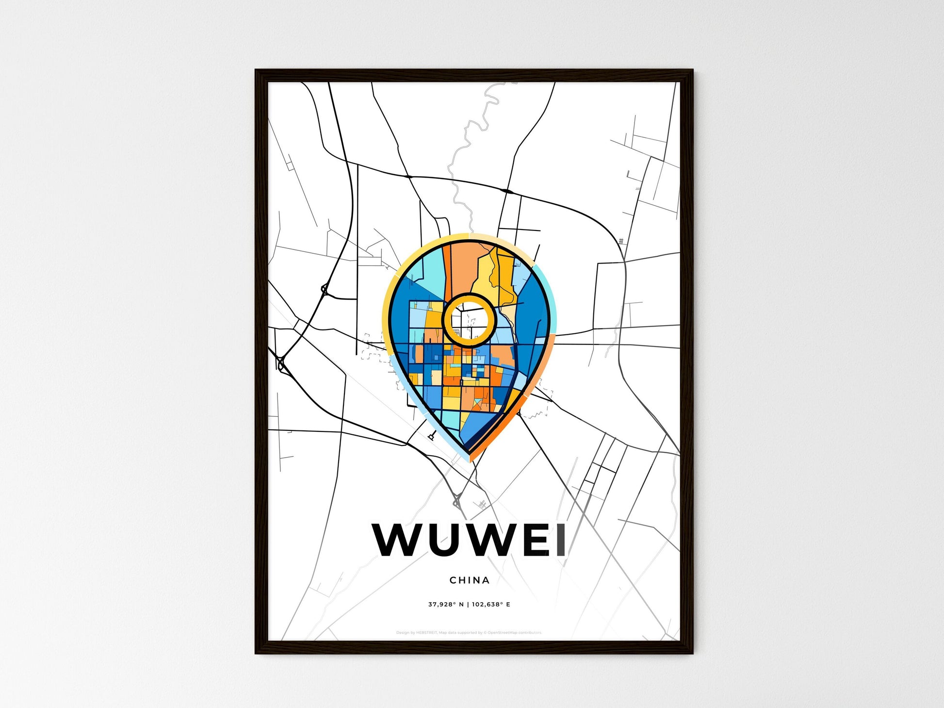 Wuwei China wedding art map with pointer icon