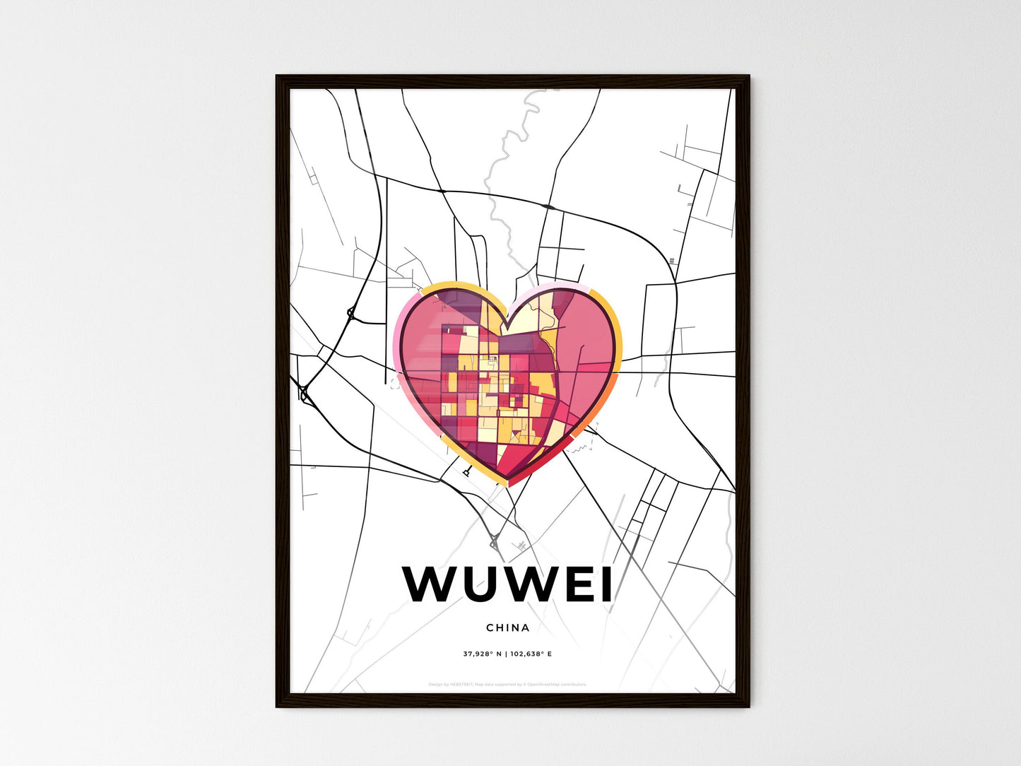 Wuwei China wedding art map with heart icon
