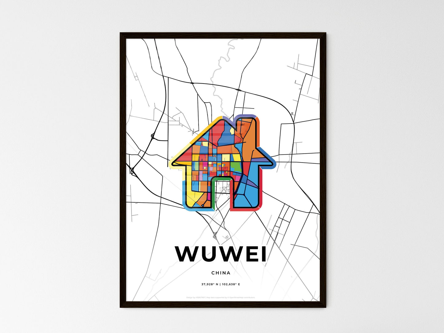 Wuwei China wedding art map with home icon