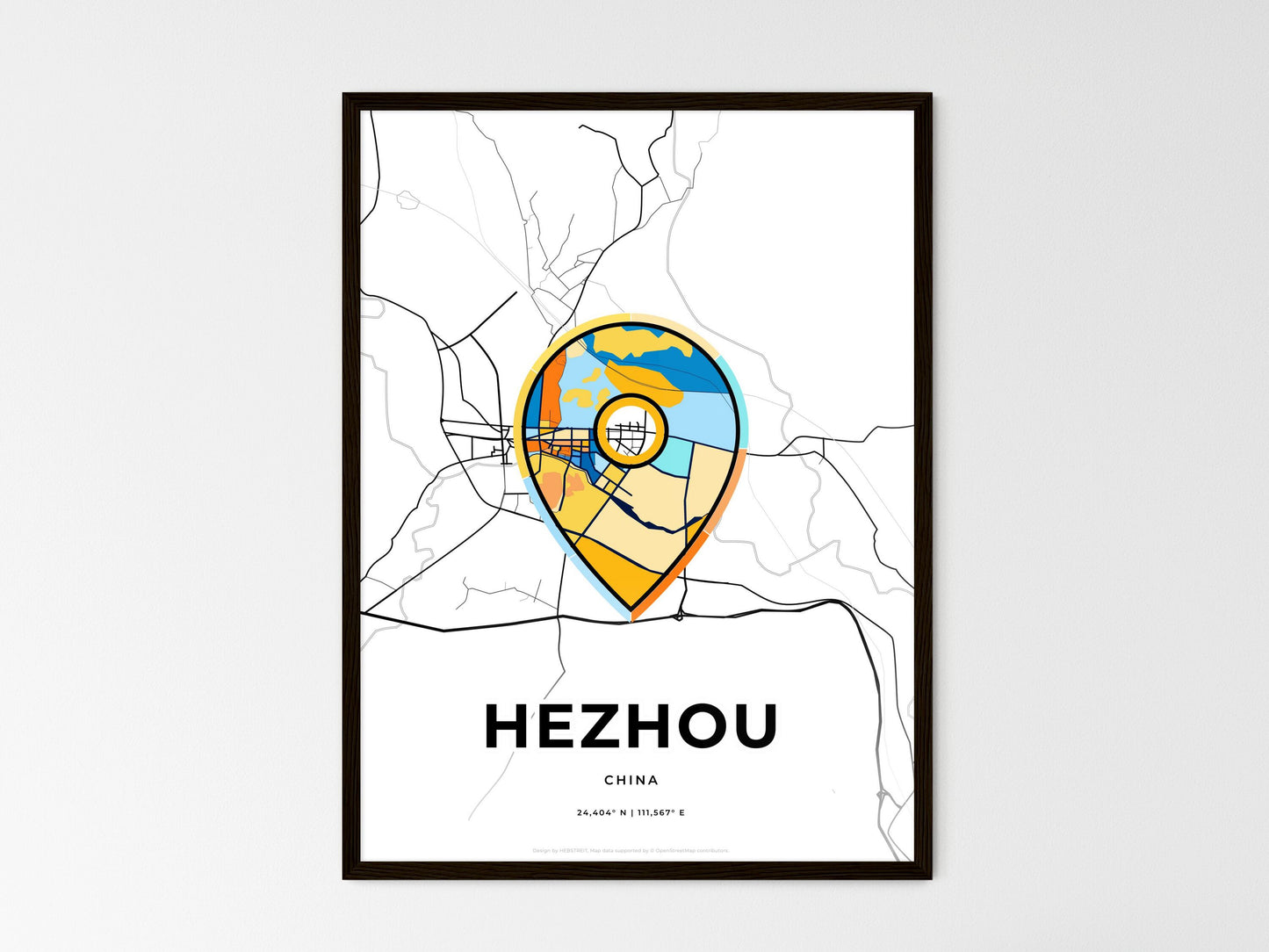 Hezhou China wedding art map with pointer icon