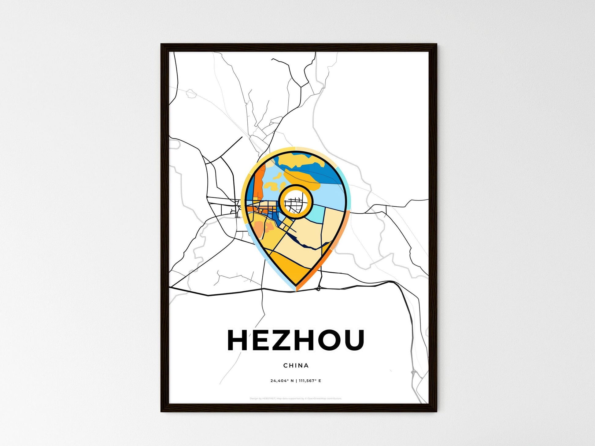 Hezhou China wedding art map with pointer icon