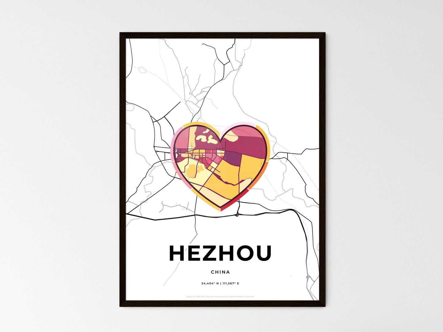 Hezhou China wedding art map with heart icon