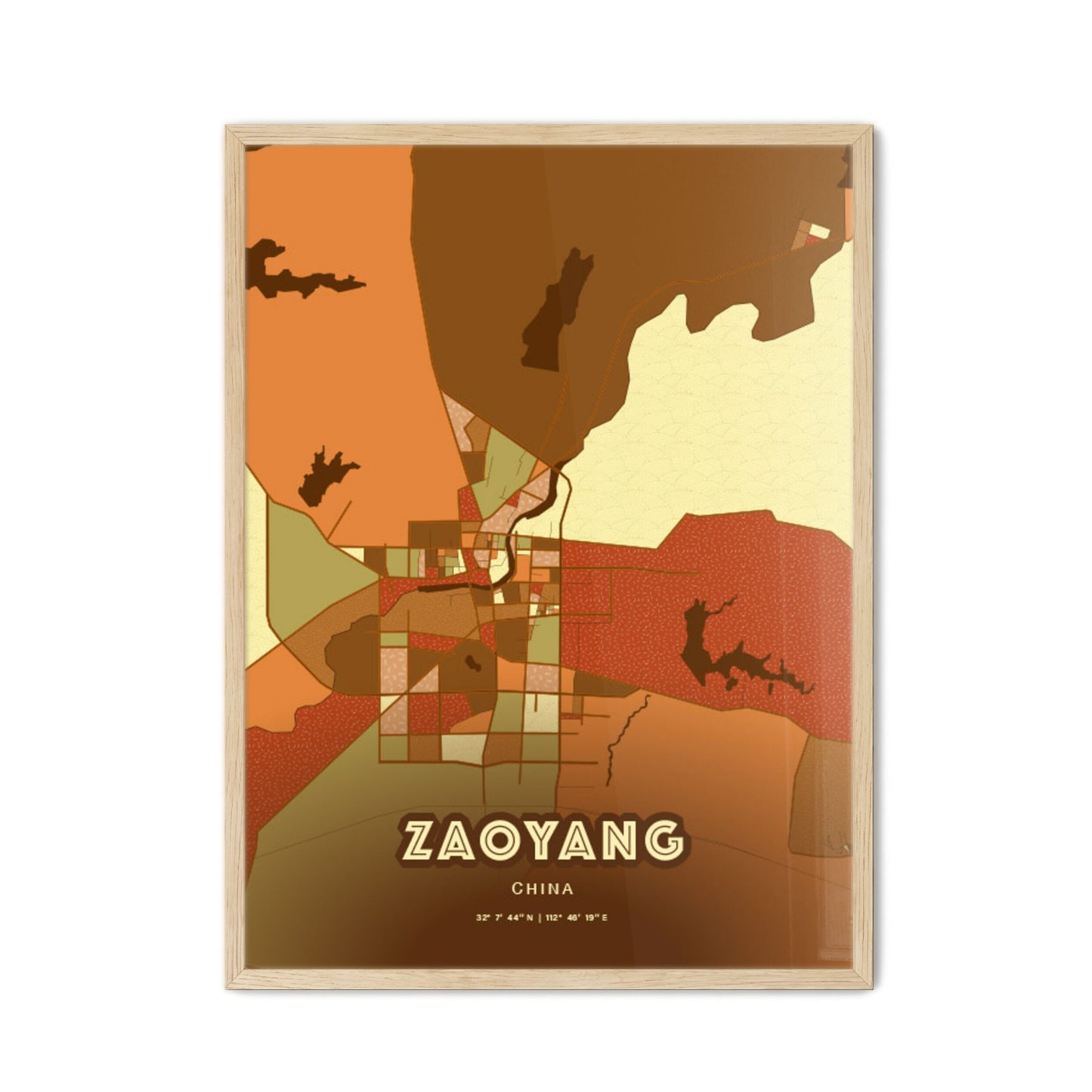 Colorful ZAOYANG CHINA Fine Art Map Farmhouse