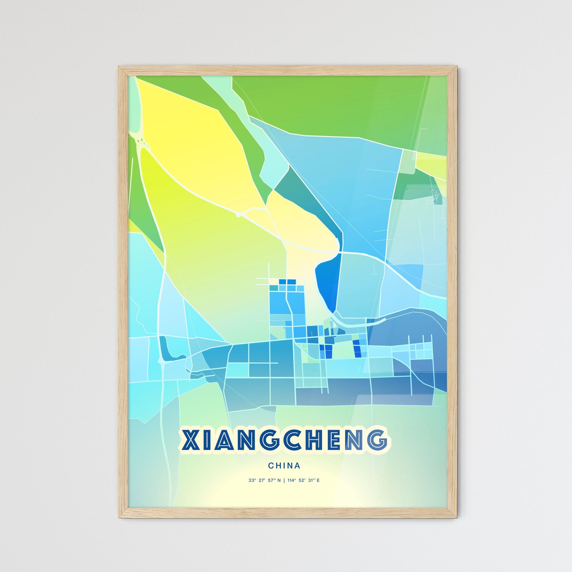 Colorful XIANGCHENG CHINA Fine Art Map Cool Blue