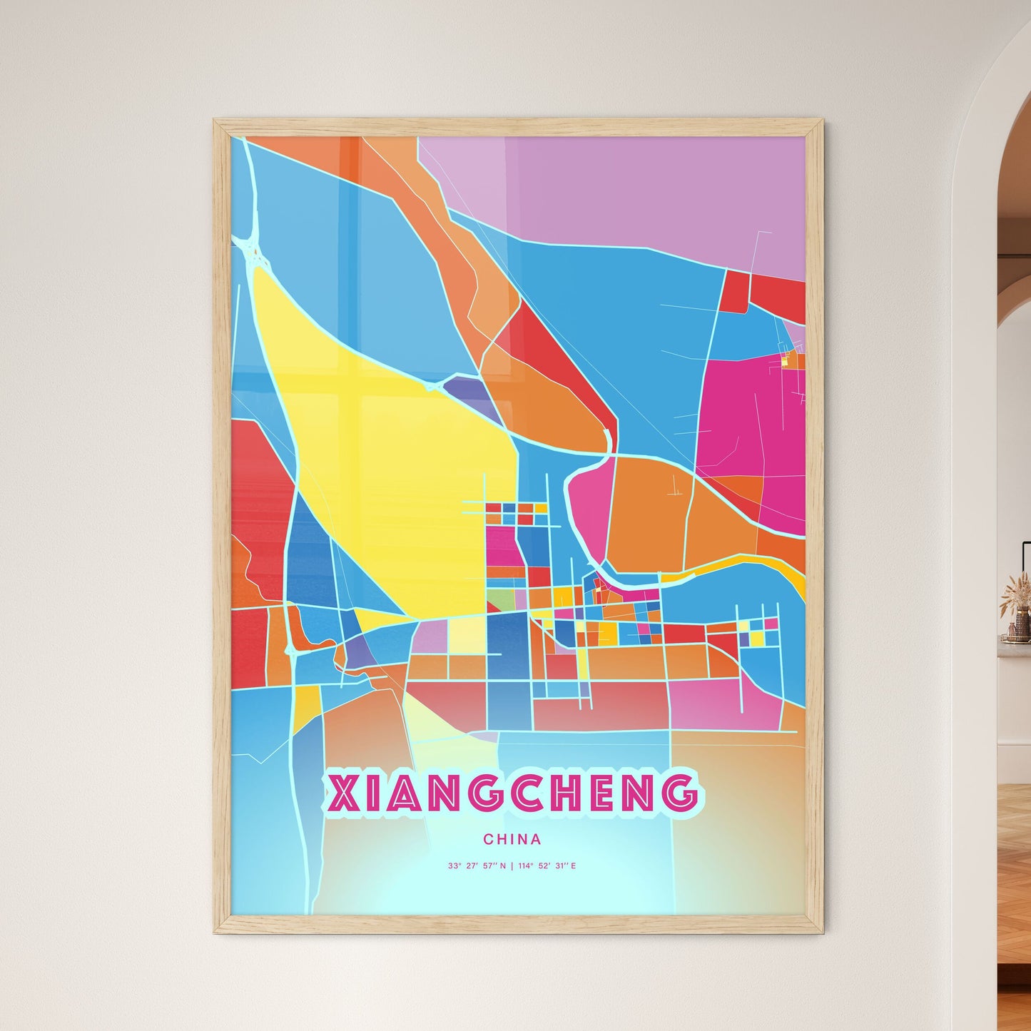 Colorful XIANGCHENG CHINA Fine Art Map Crazy Colors