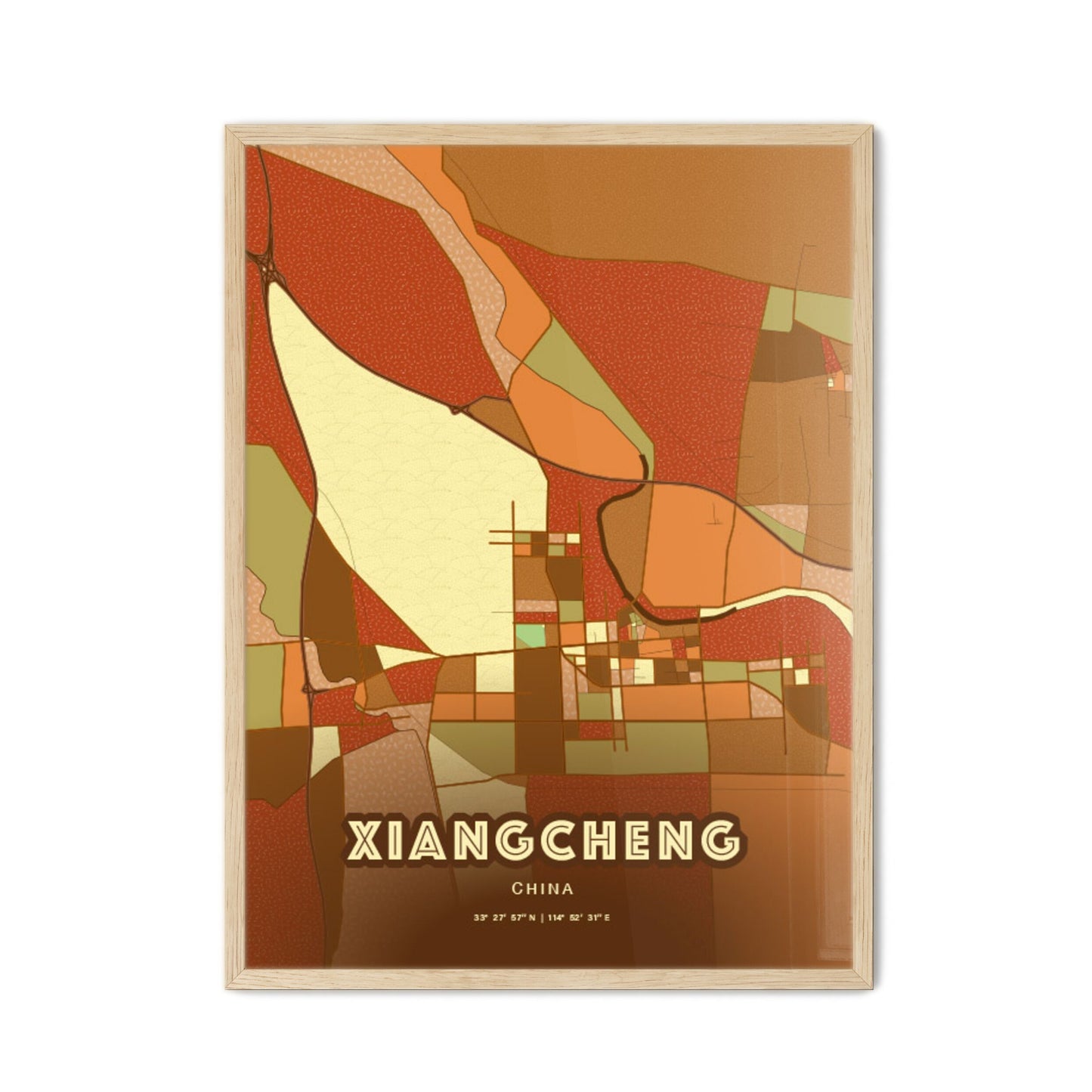 Colorful XIANGCHENG CHINA Fine Art Map Farmhouse