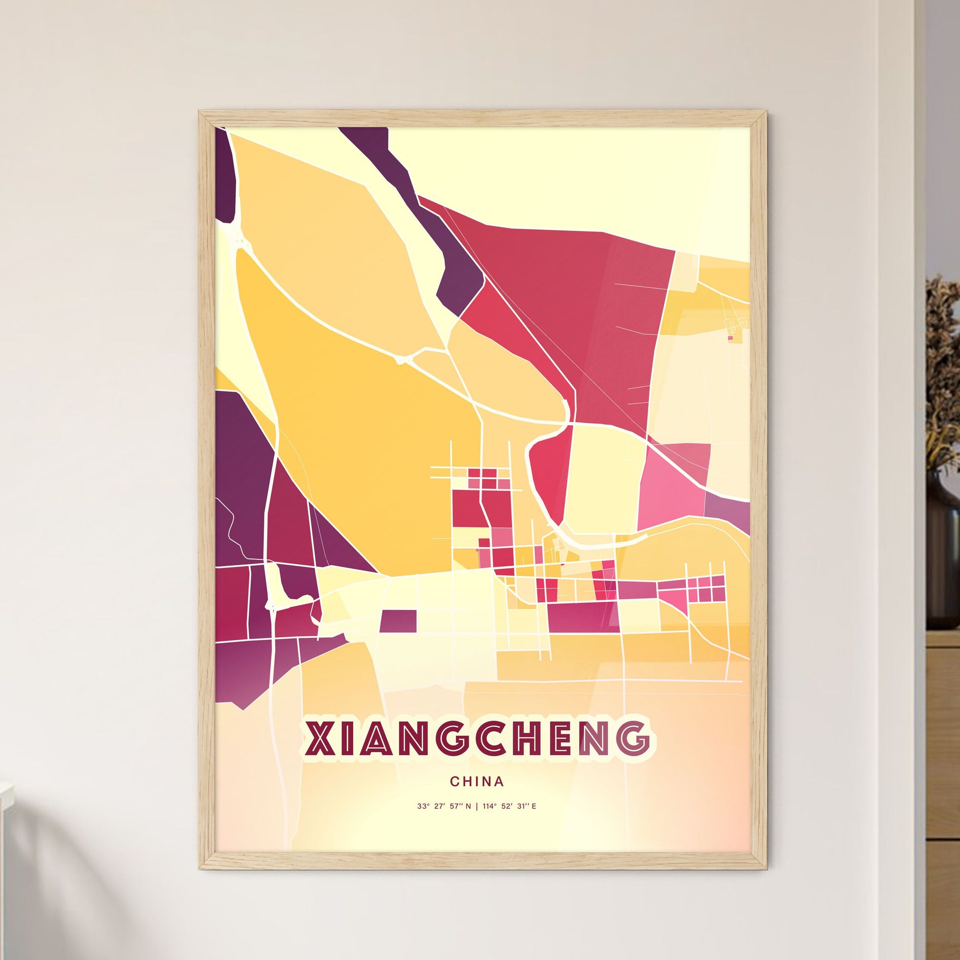 Colorful XIANGCHENG CHINA Fine Art Map Hot Red