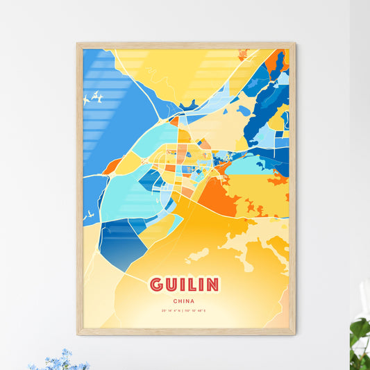 Colorful GUILIN CHINA Fine Art Map Blue Orange