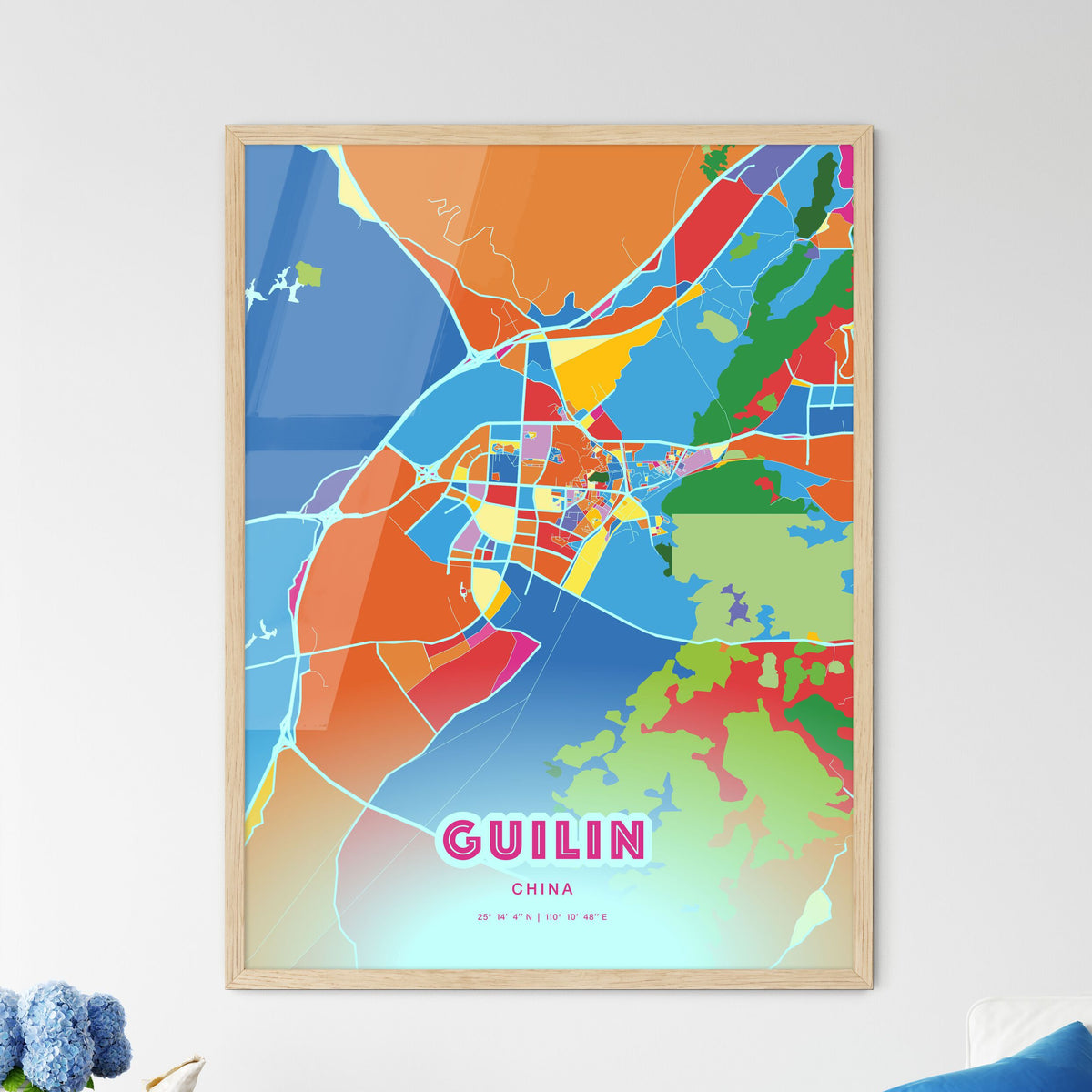 Colorful GUILIN CHINA Fine Art Map Crazy Colors