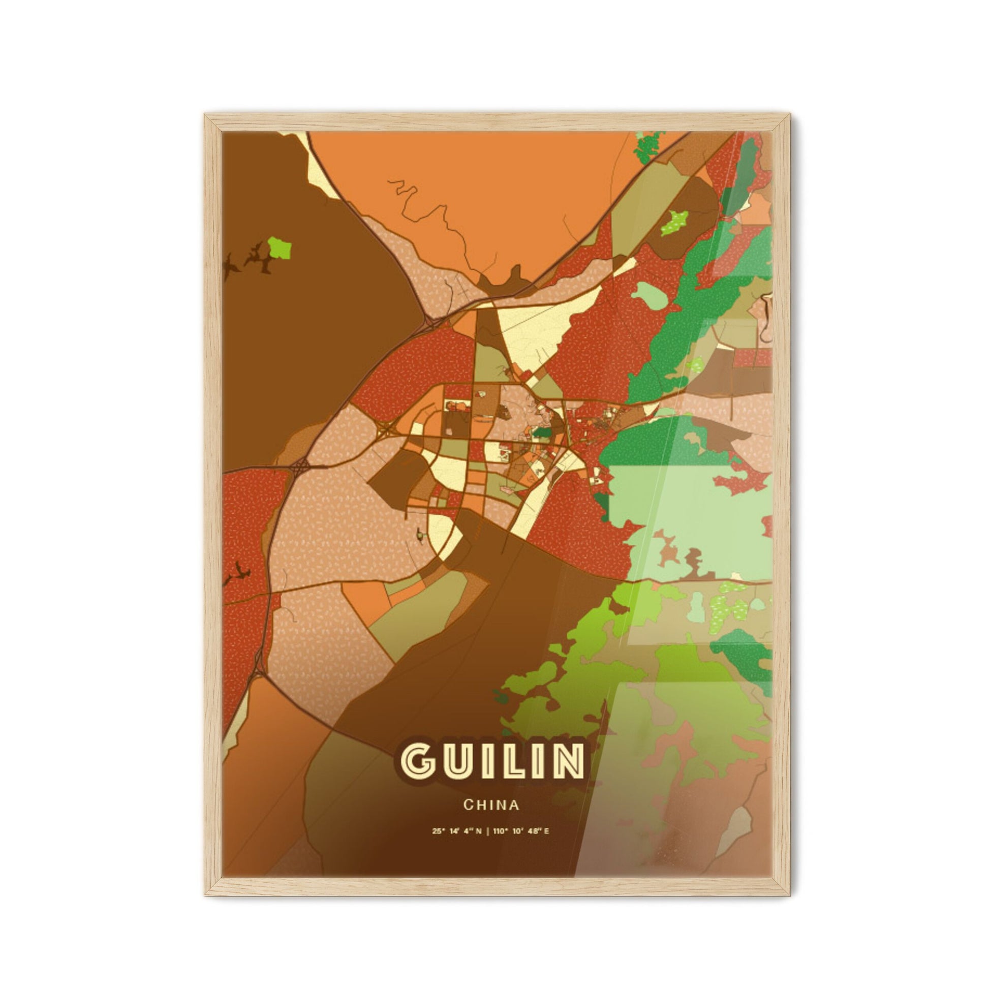 Colorful GUILIN CHINA Fine Art Map Farmhouse