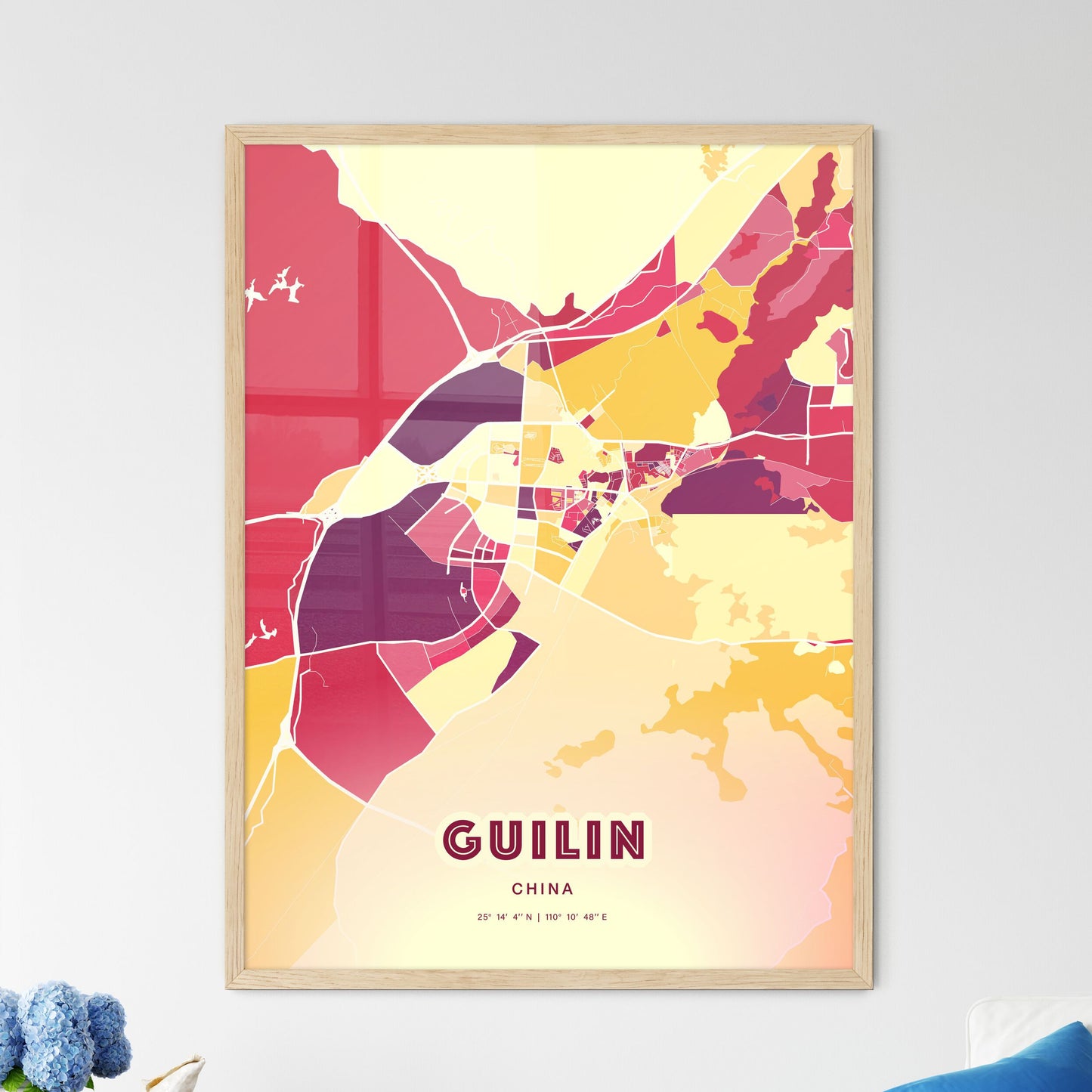 Colorful GUILIN CHINA Fine Art Map Hot Red