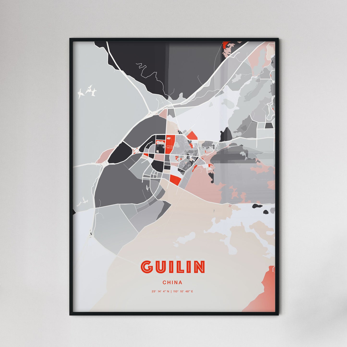 Colorful GUILIN CHINA Fine Art Map Modern