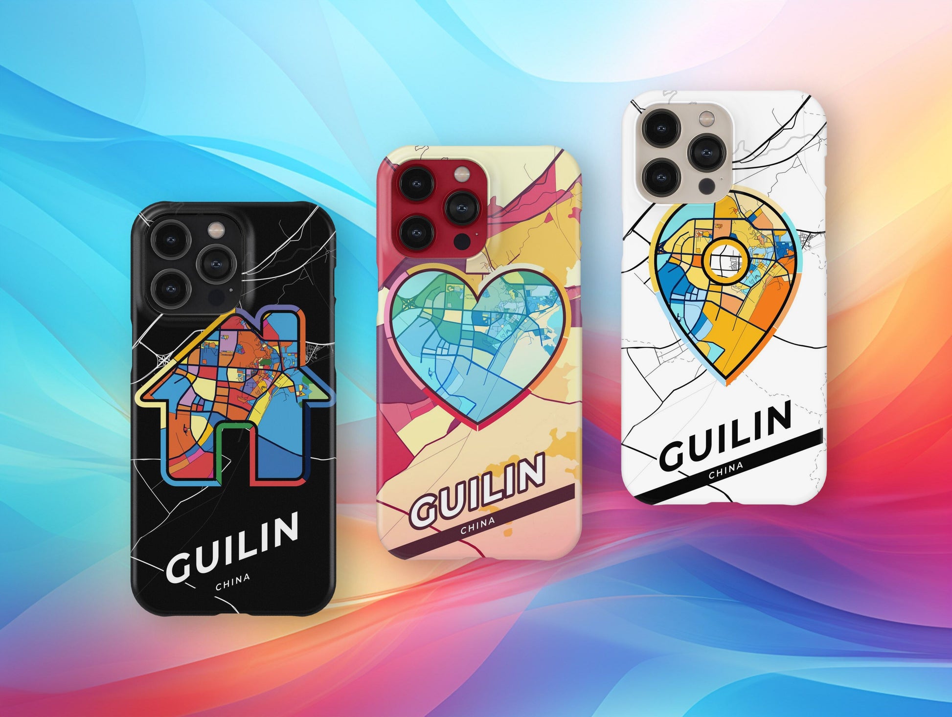 Guilin China slim phone case with colorful icon. Birthday, wedding or housewarming gift. Couple match cases.