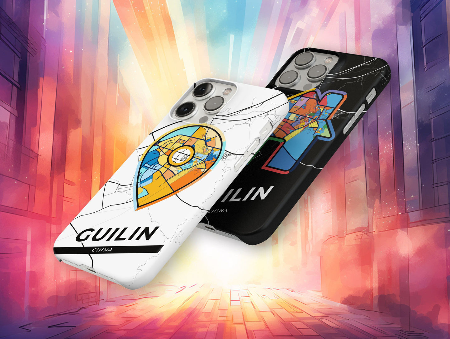 Guilin China slim phone case with colorful icon. Birthday, wedding or housewarming gift. Couple match cases.