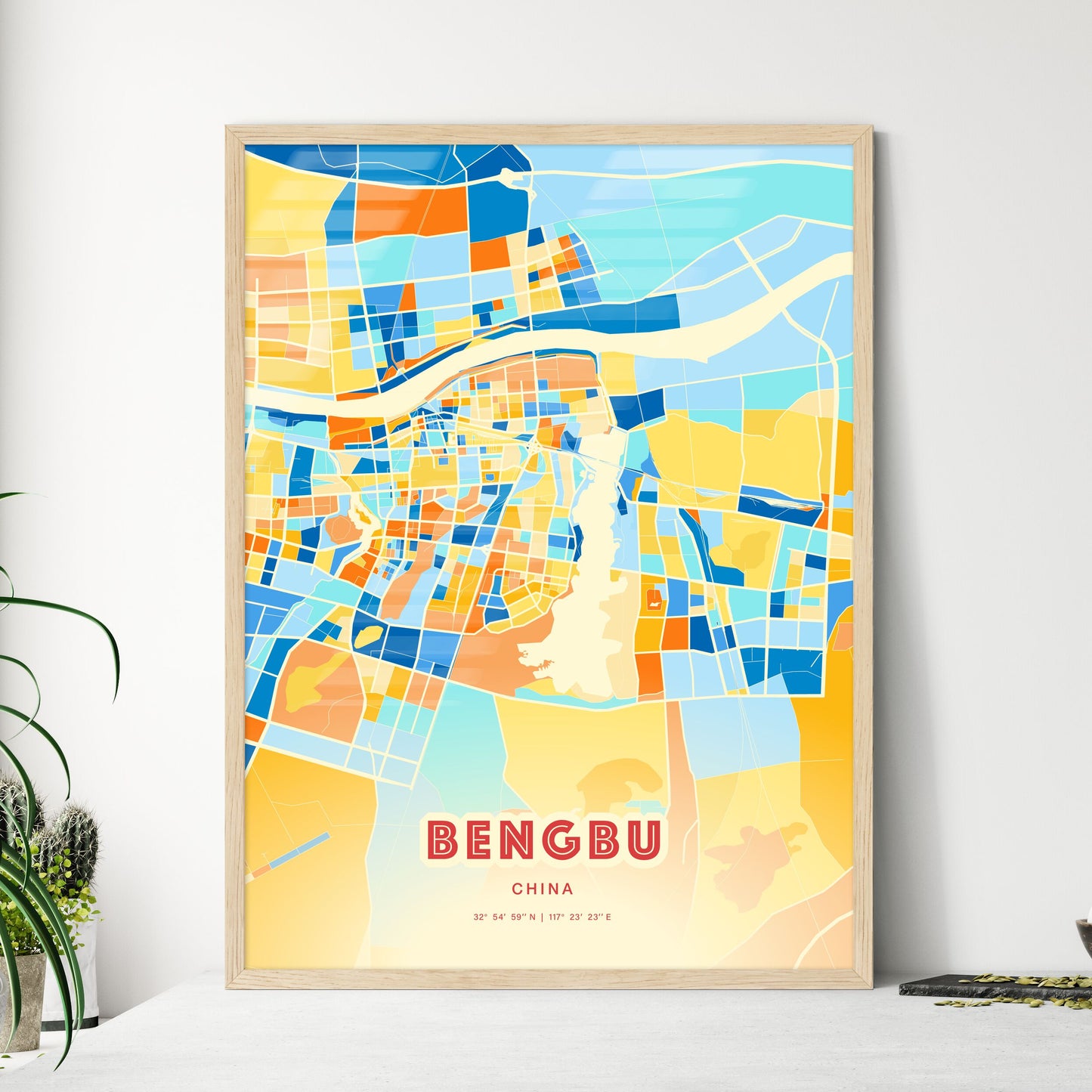 Colorful BENGBU CHINA Fine Art Map Blue Orange