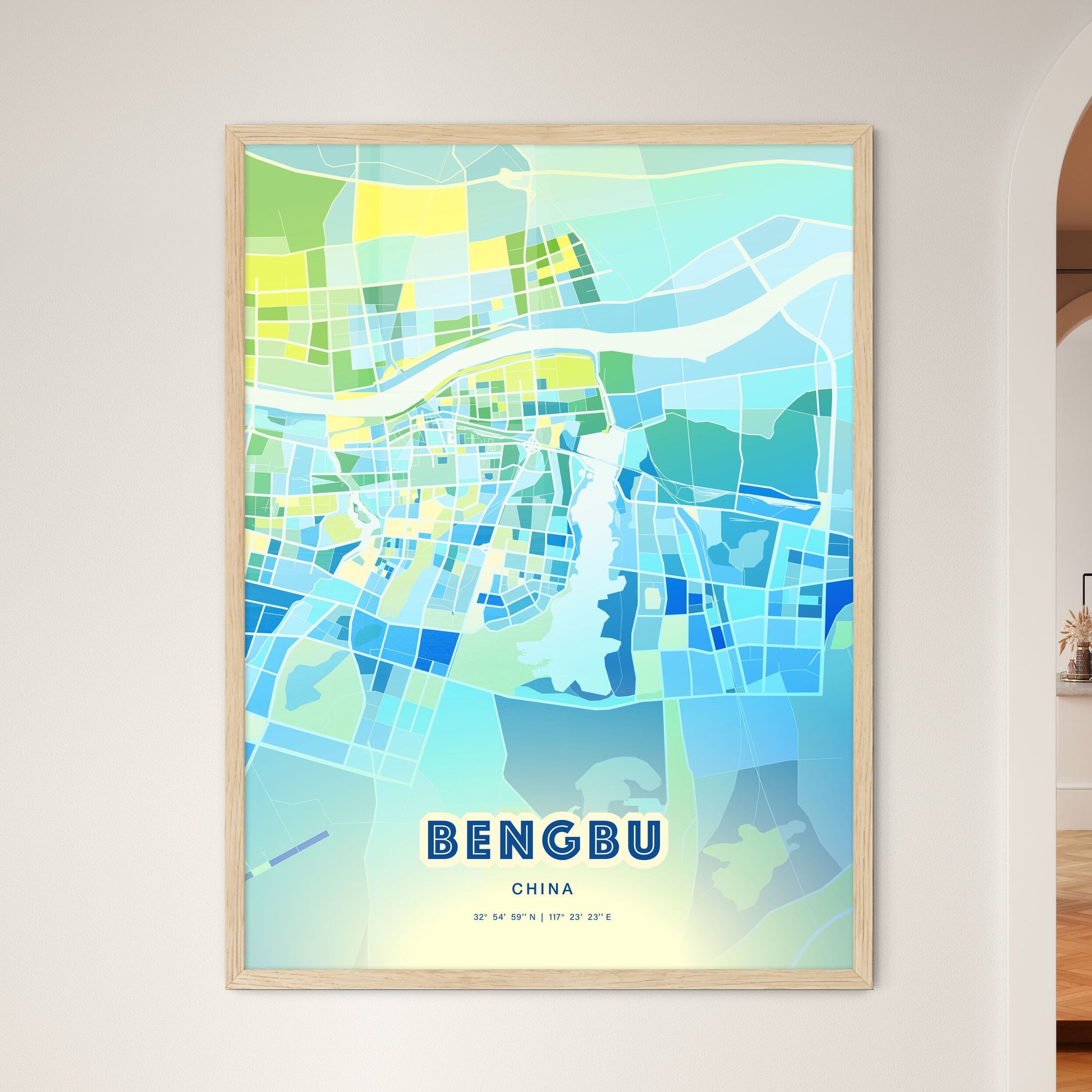 Colorful BENGBU CHINA Fine Art Map Cool Blue