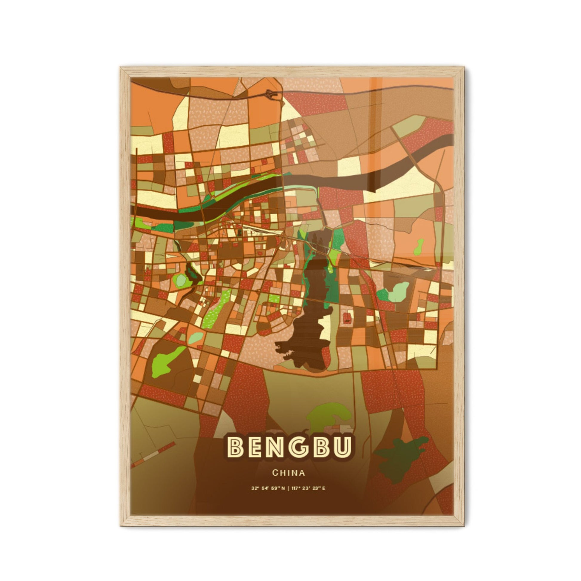 Colorful BENGBU CHINA Fine Art Map Farmhouse