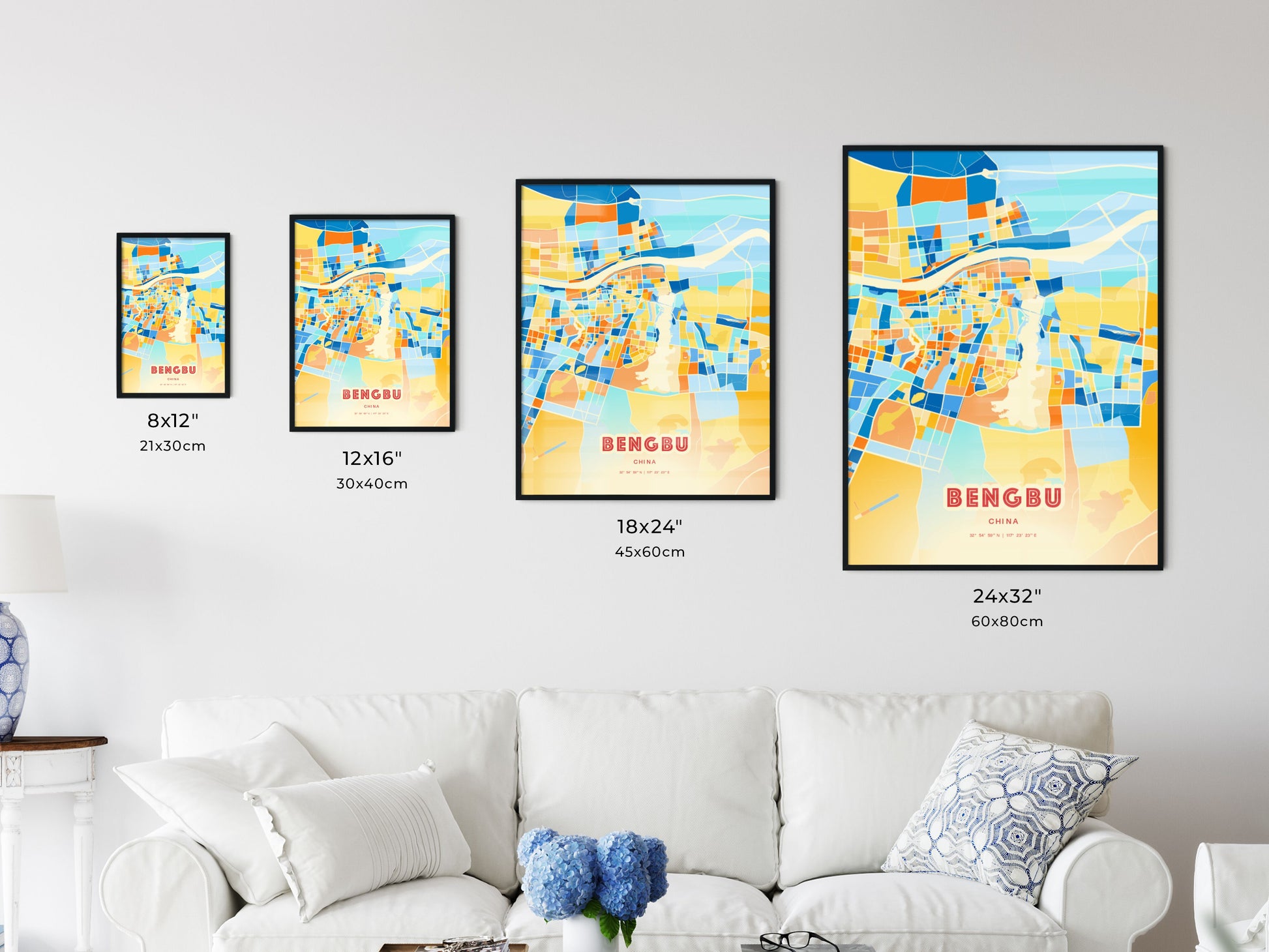 Colorful BENGBU CHINA Fine Art Map Blue Orange