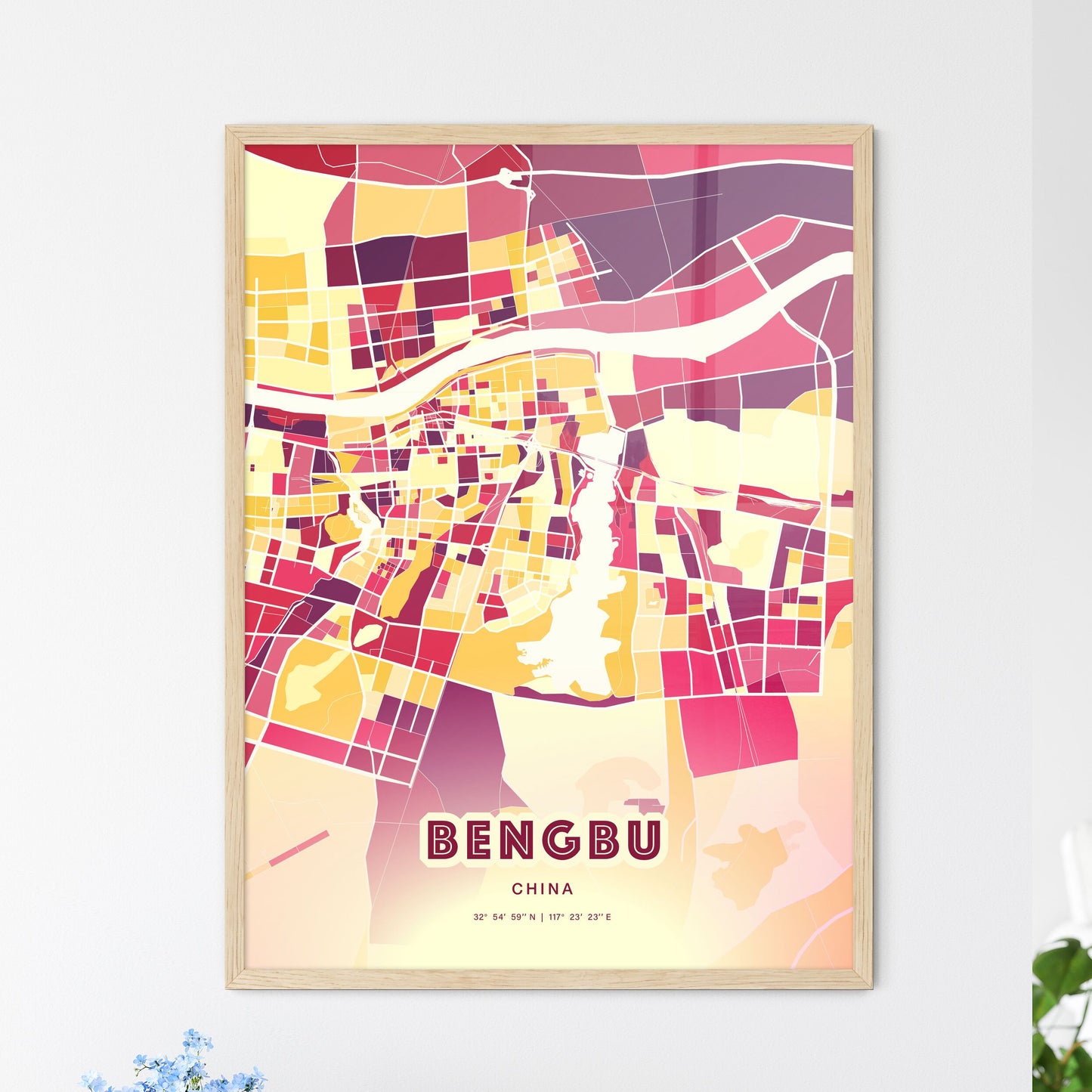 Colorful BENGBU CHINA Fine Art Map Hot Red