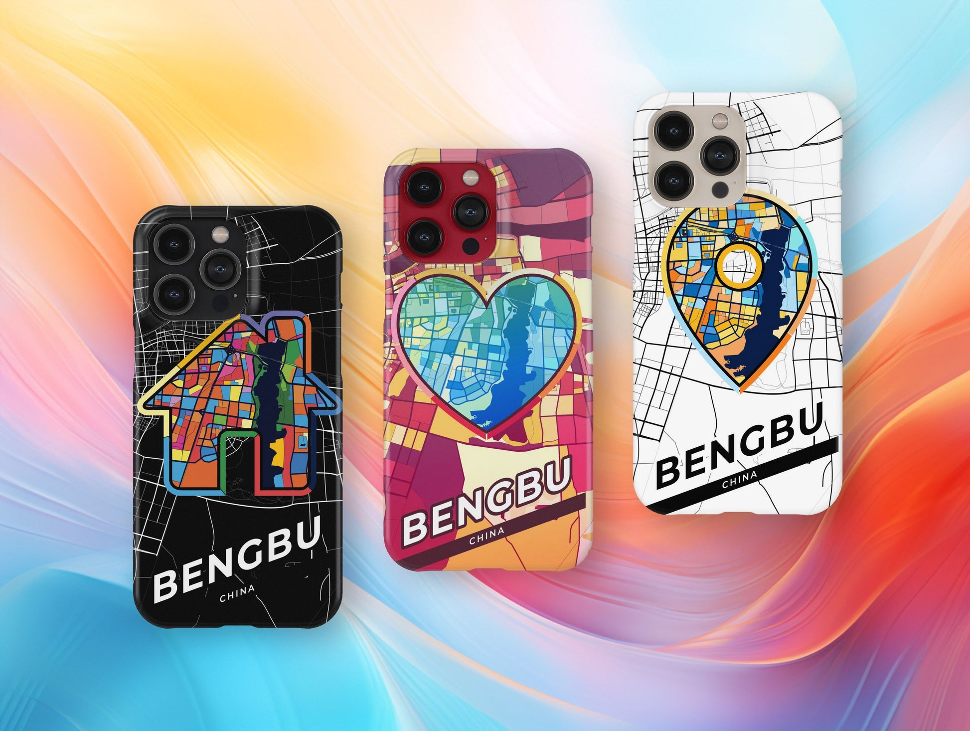 Bengbu China slim phone case with colorful icon. Birthday, wedding or housewarming gift. Couple match cases.