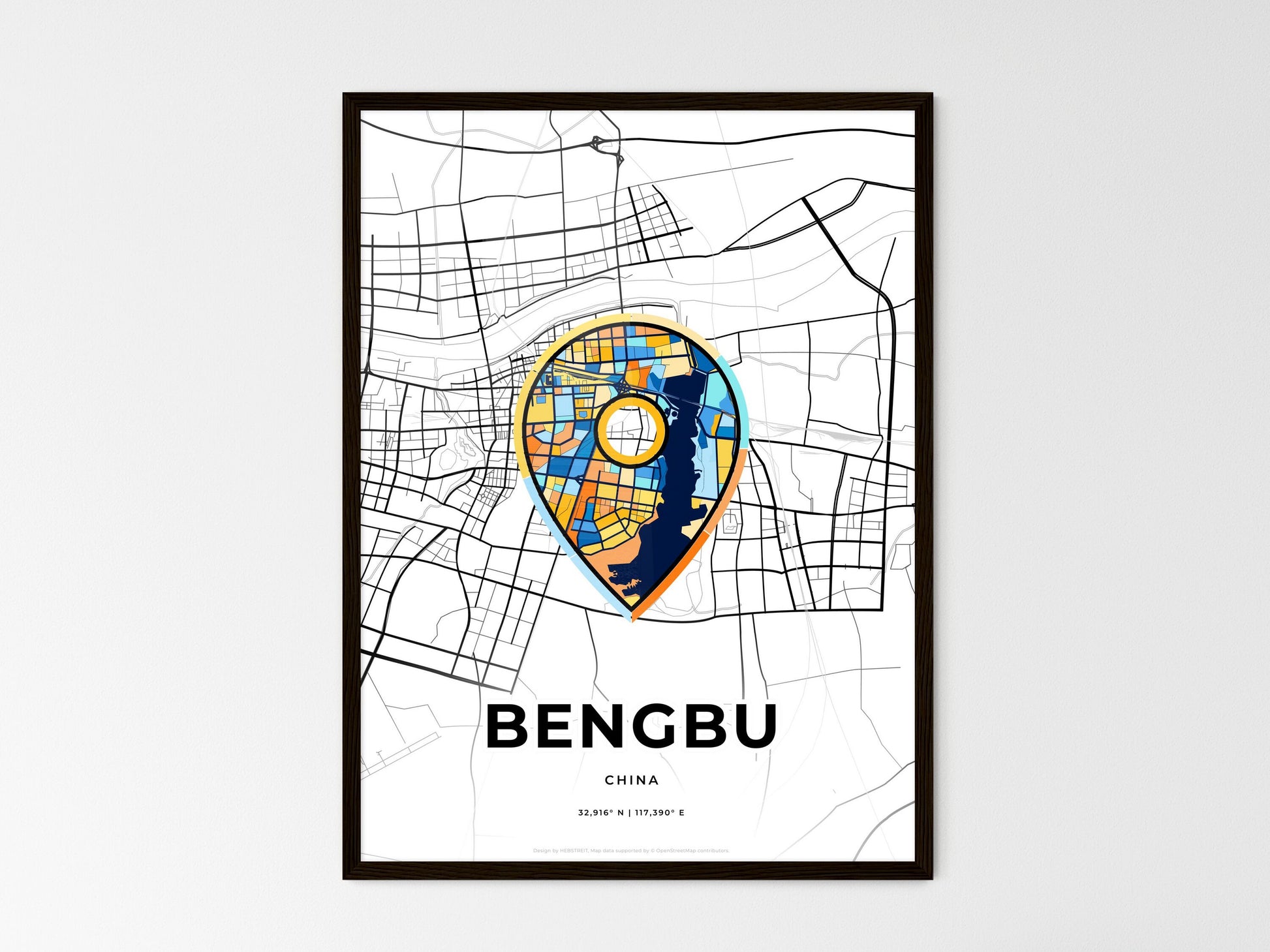 BENGBU CHINA minimal art map with a colorful icon. Where it all began, Couple map gift. Style 1
